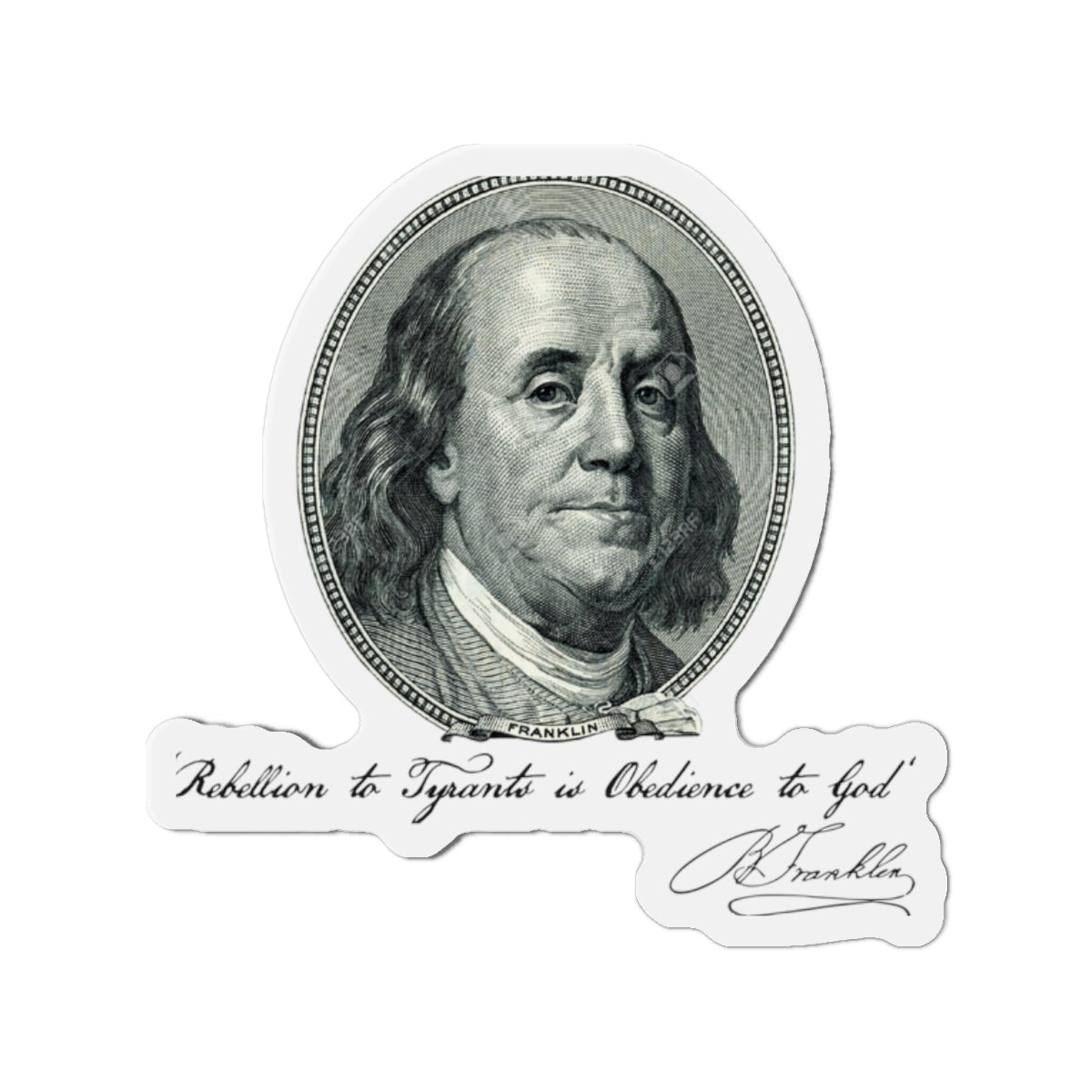 Benjamin Franklin Portrait and Quote "Rebellion to Tyrants is Obedience to God" Die-Cut Magnets