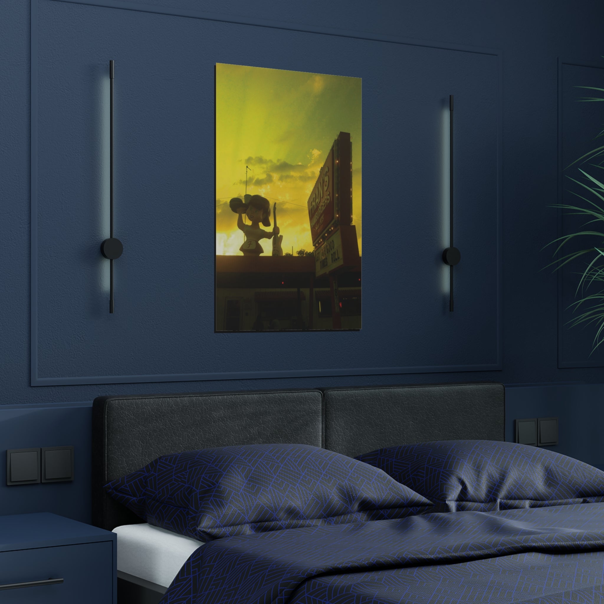 Sunset on Fran's Hamburgers in Austin, Texas - Satin Poster (300gsm)