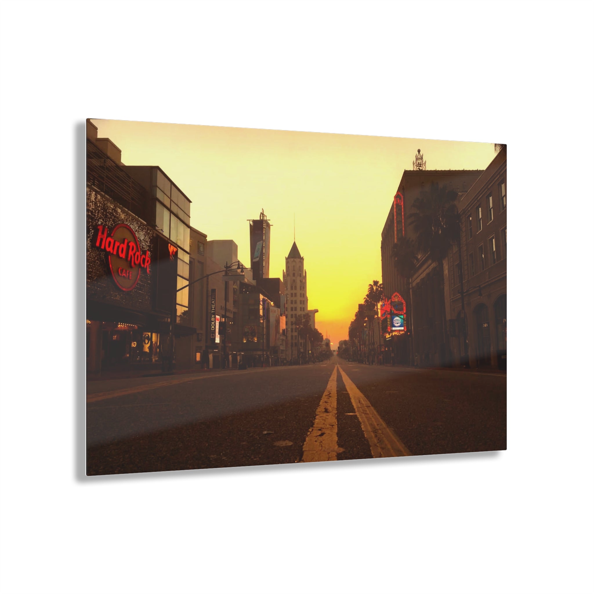 Sunrise Over Deserted Hollywood Boulevard, Los Angeles, California on an Early Fall Morning - Acrylic Print