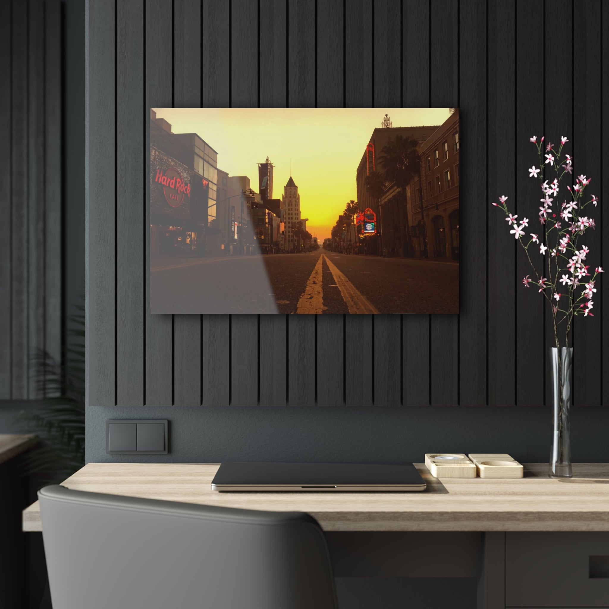 Sunrise Over Deserted Hollywood Boulevard, Los Angeles, California on an Early Fall Morning - Acrylic Print