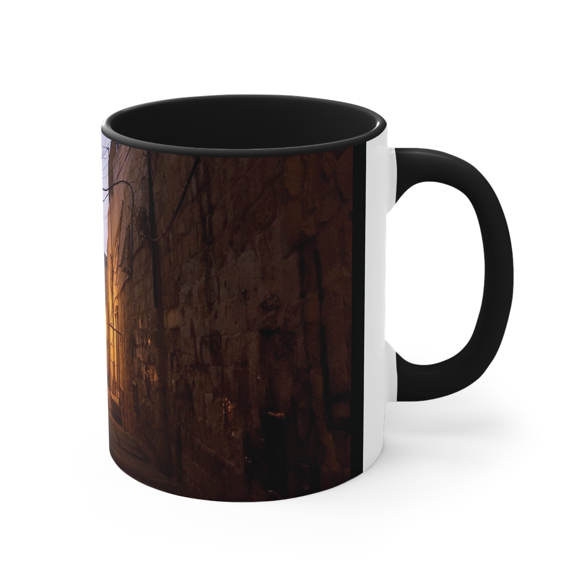Holy Land Jerusalem Old City Photograph Accent Coffee Mug, 11oz - Jewish Quarter Alley at Dusk Divine Providence