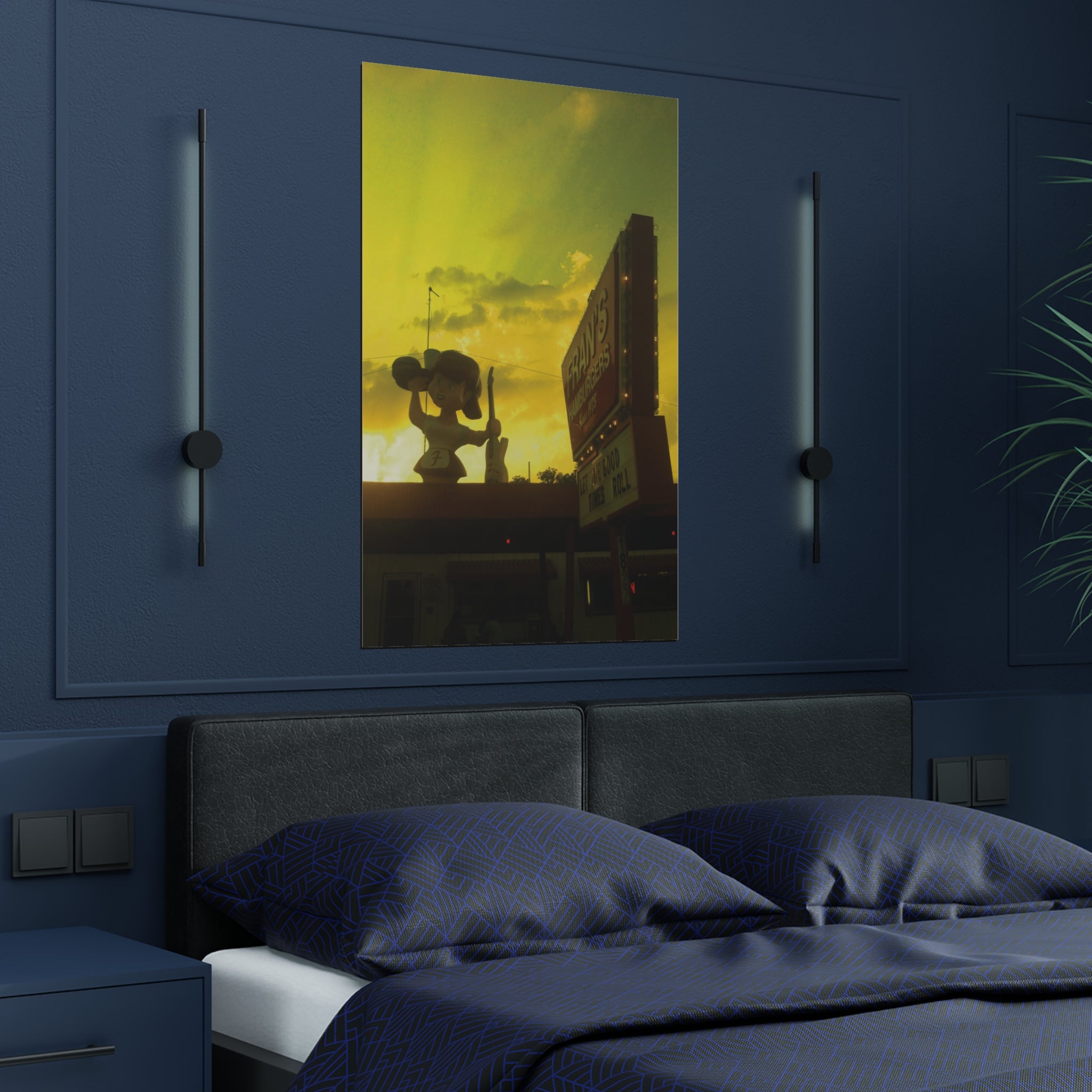 Sunset on Fran's Hamburgers in Austin, Texas - Satin Poster (300gsm)