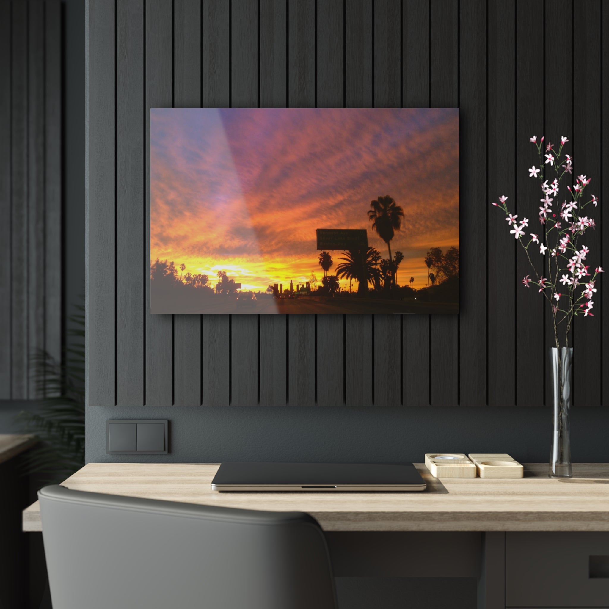 Sunset over the 101 Intestate in Los Angeles, California - Acrylic Print