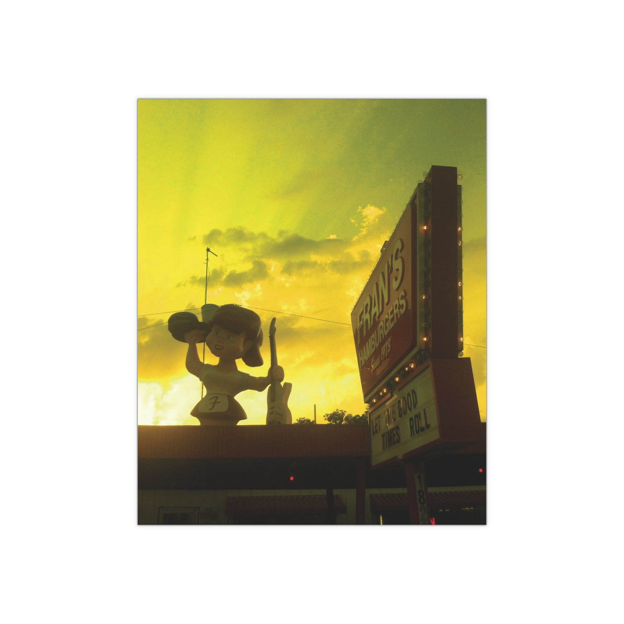 Sunset on Fran's Hamburgers in Austin, Texas - Satin Poster (300gsm)