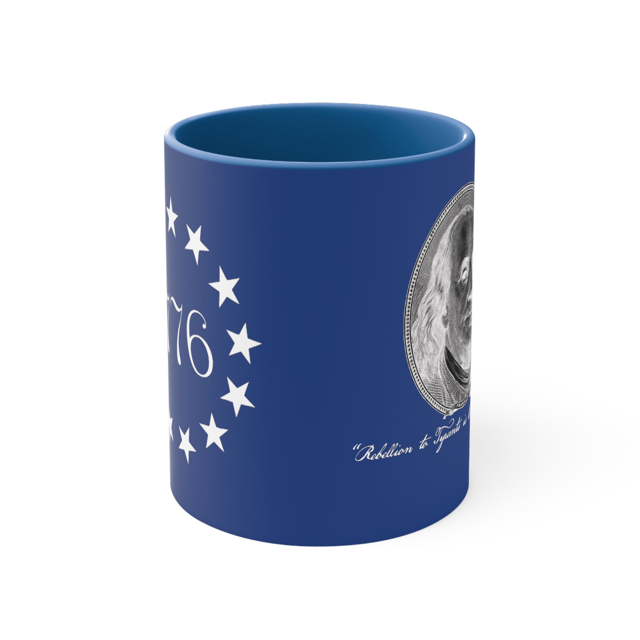 Benjamin Franklin Quote "Rebellion to Tyrants is Obedience to God" Accent Coffee Mug, 11oz