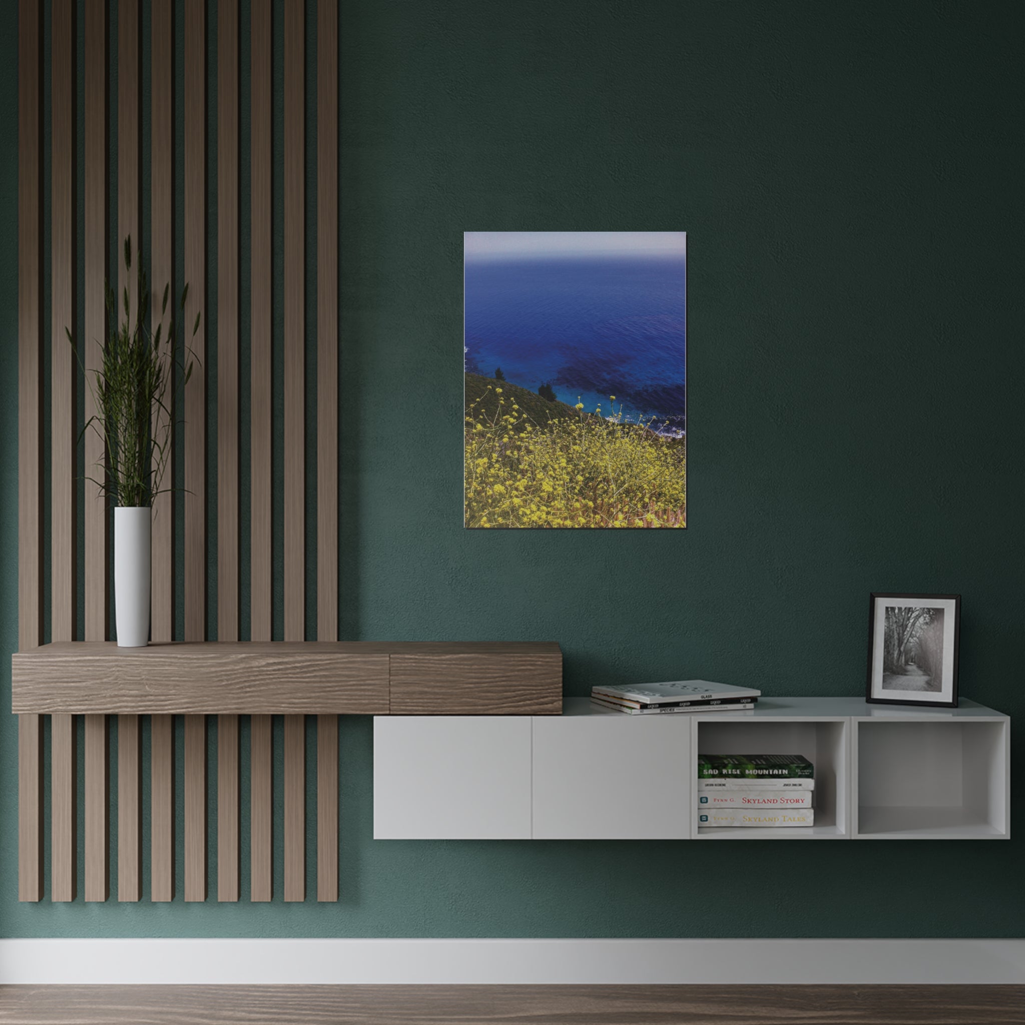 Yellow Mustard Flowers on a Cliff Overlooking the Pacific Ocean, Big Sur, California - Satin Poster (300gsm)