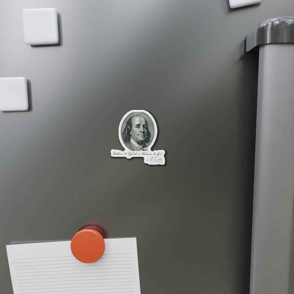 Benjamin Franklin Portrait and Quote "Rebellion to Tyrants is Obedience to God" Die-Cut Magnets