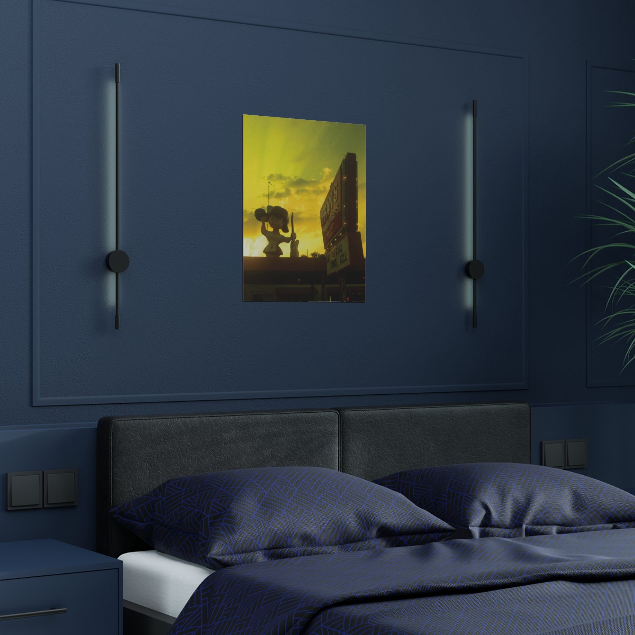 Sunset on Fran's Hamburgers in Austin, Texas - Satin Poster (300gsm)