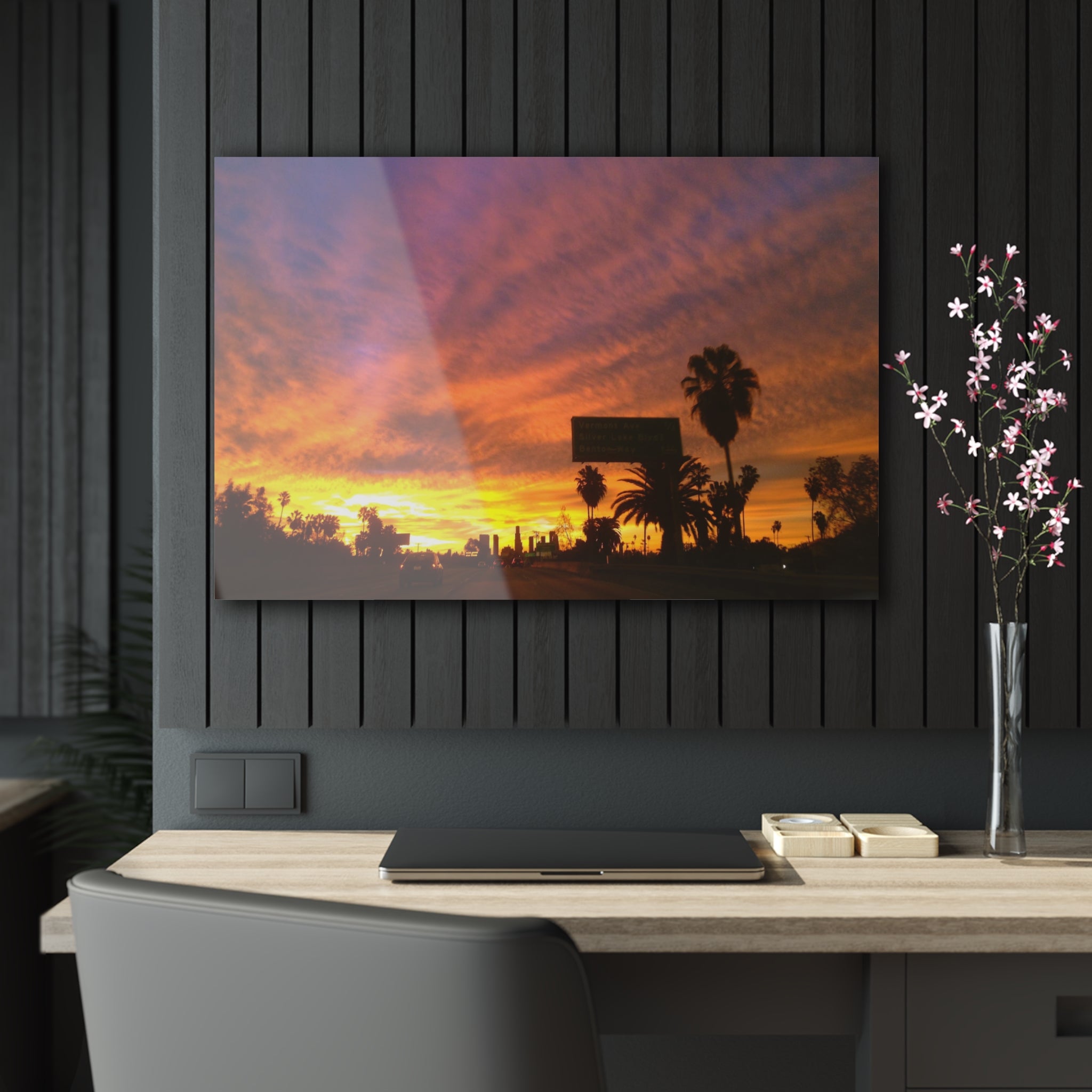 Sunset over the 101 Intestate in Los Angeles, California - Acrylic Print