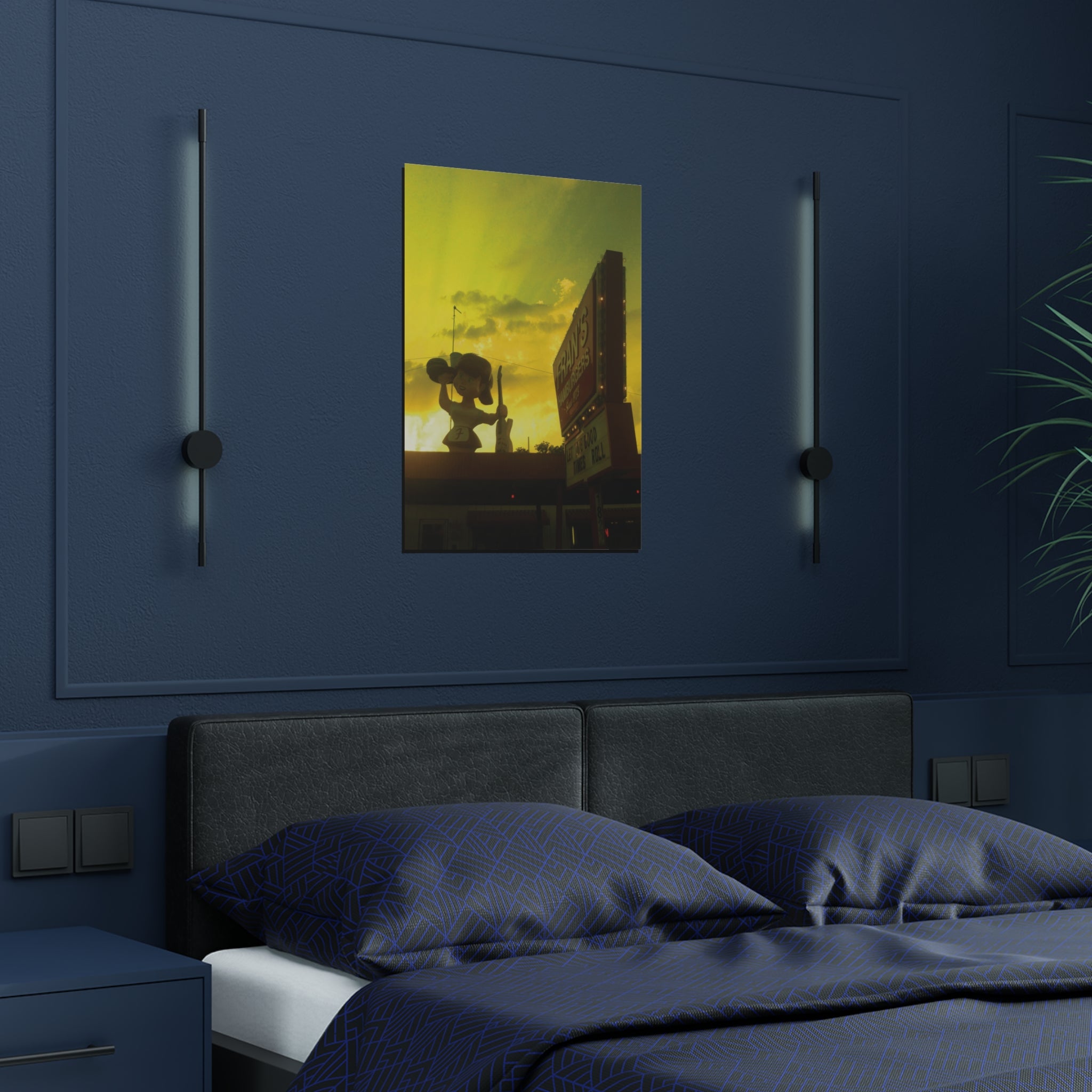 Sunset on Fran's Hamburgers in Austin, Texas - Satin Poster (300gsm)