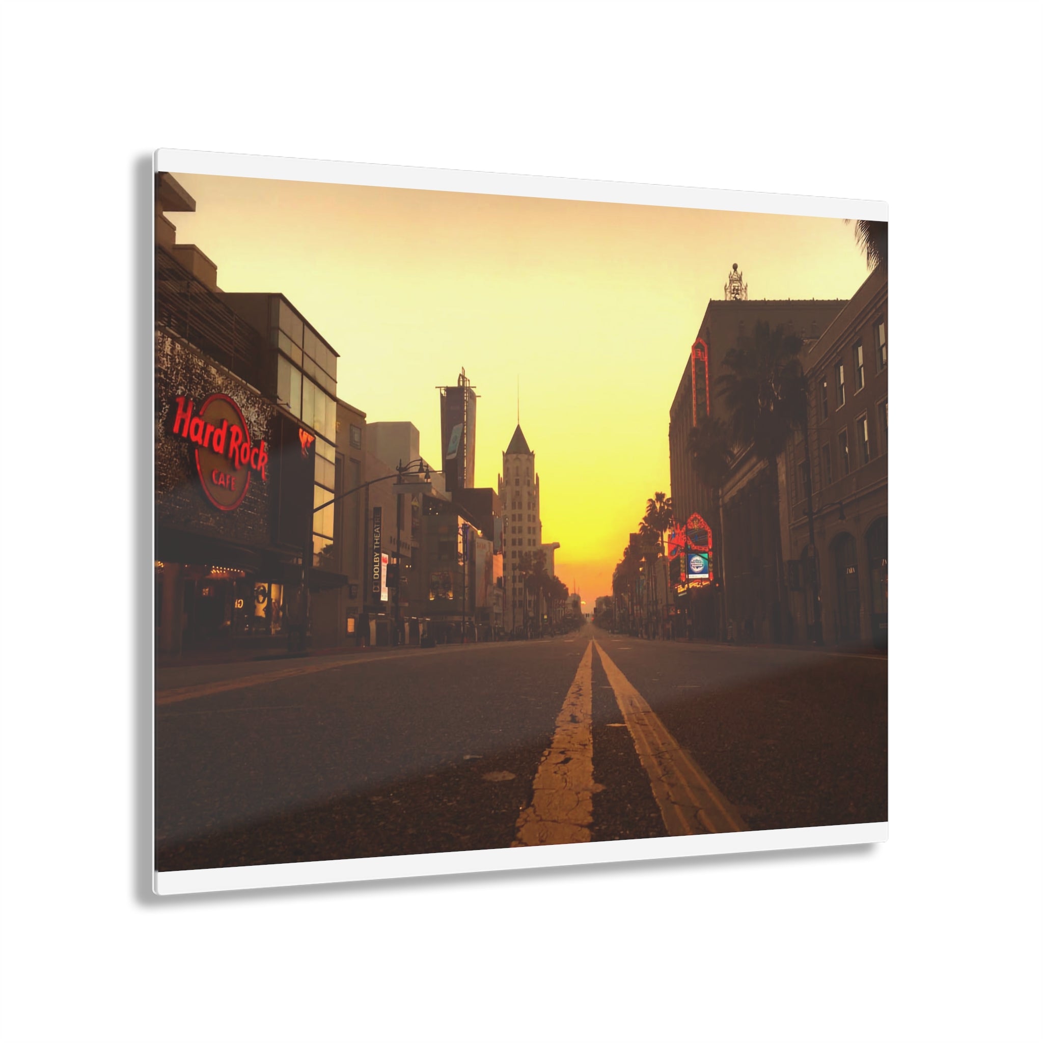 Sunrise Over Deserted Hollywood Boulevard, Los Angeles, California on an Early Fall Morning - Acrylic Print