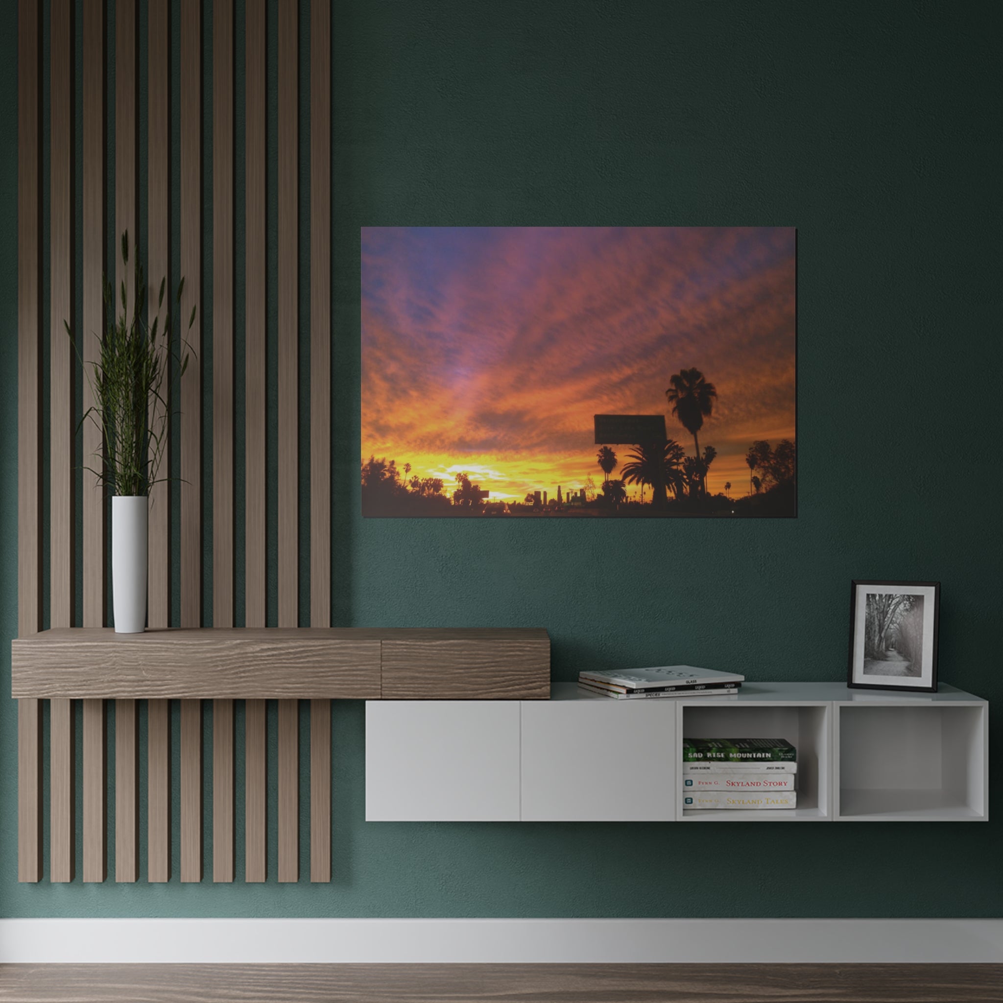Sunset over the 101 Intestate in Los Angeles, California - Satin Poster (300gsm)