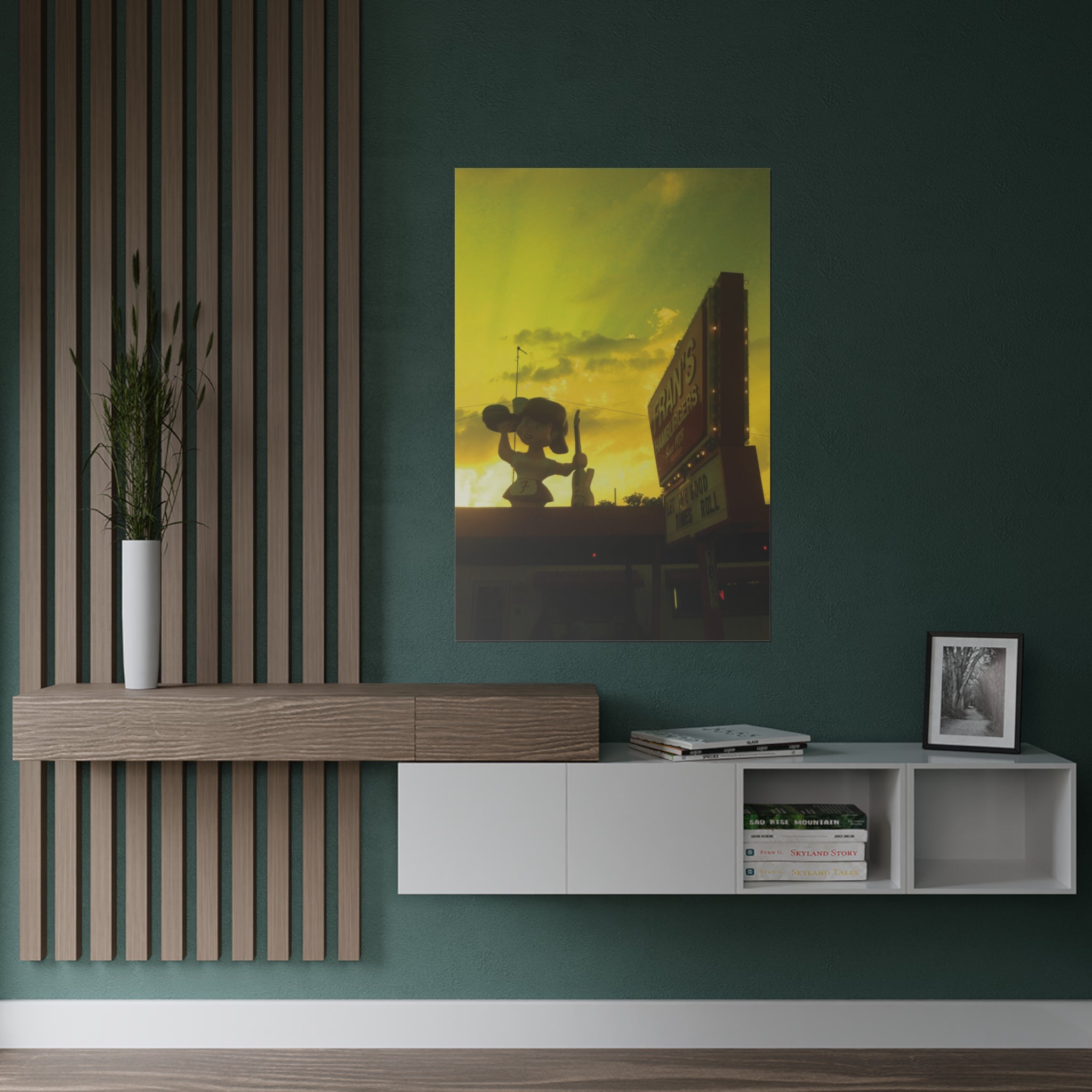 Sunset on Fran's Hamburgers in Austin, Texas - Satin Poster (300gsm)