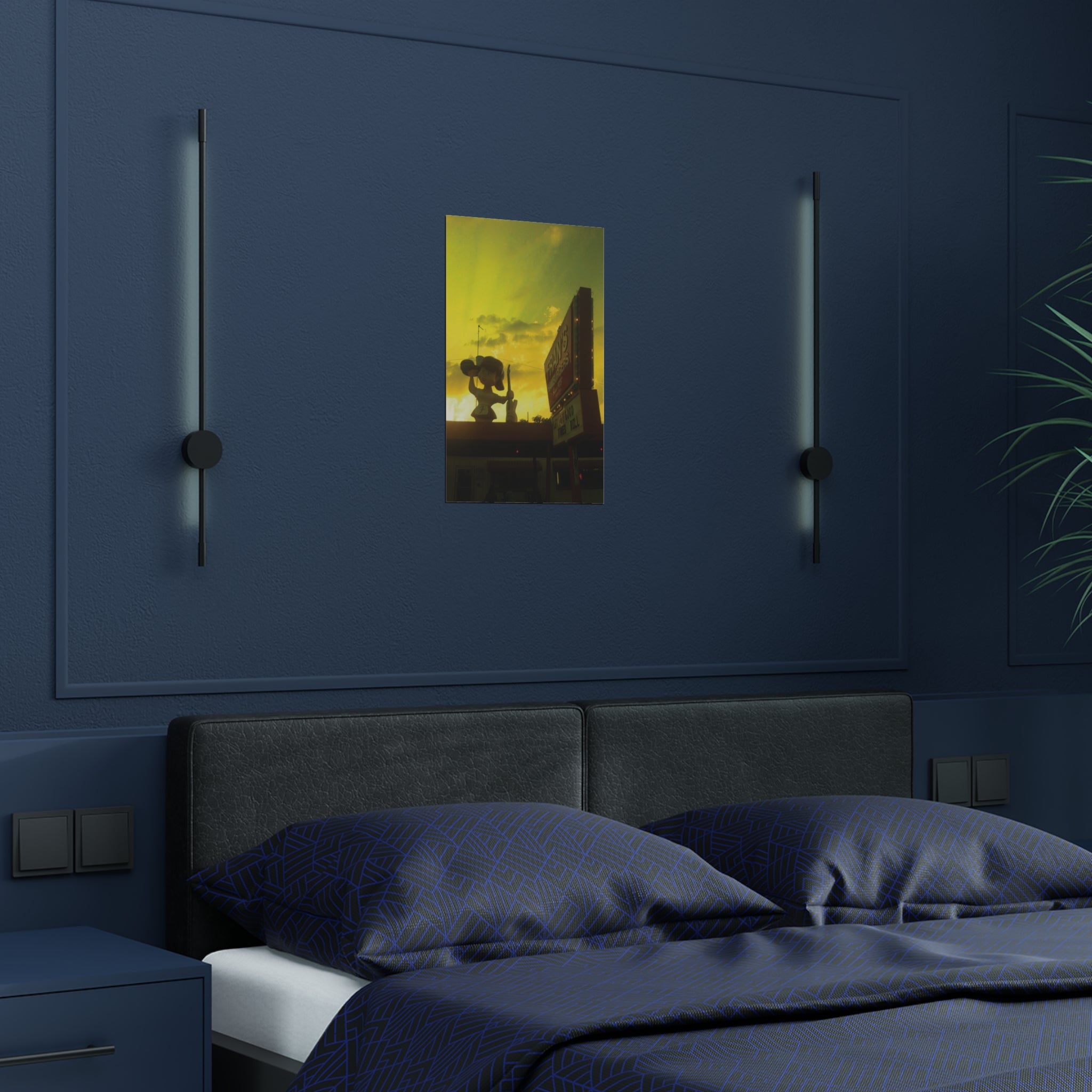 Sunset on Fran's Hamburgers in Austin, Texas - Satin Poster (300gsm)