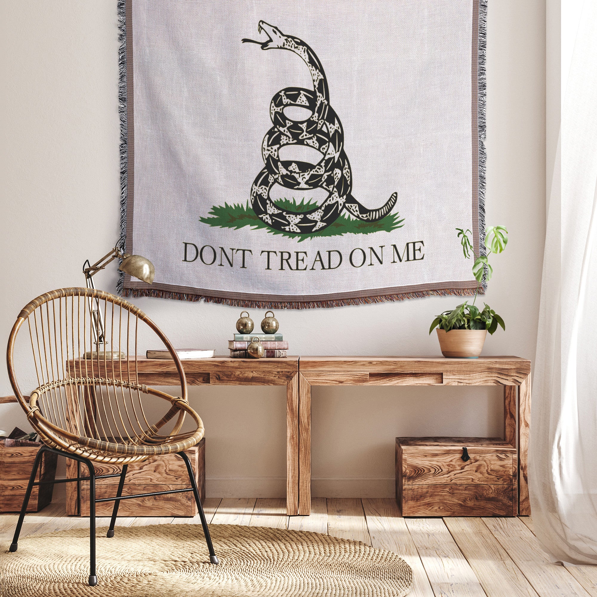 Gadsden Flag "Dont Tread on Me" Woven Blanket in Beige with Free Shipping!