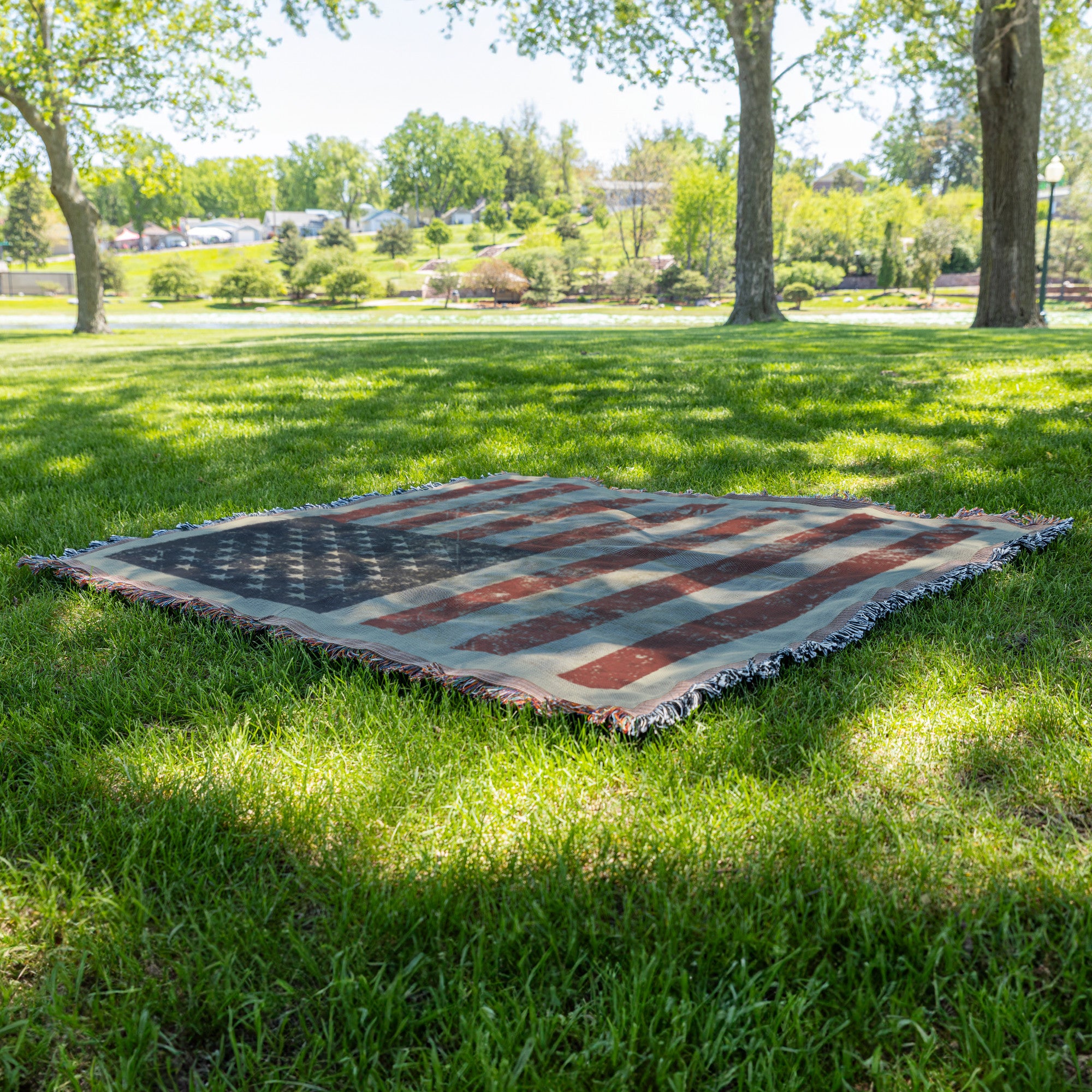 Rustic US Flag Woven Blanket with Free Shipping!