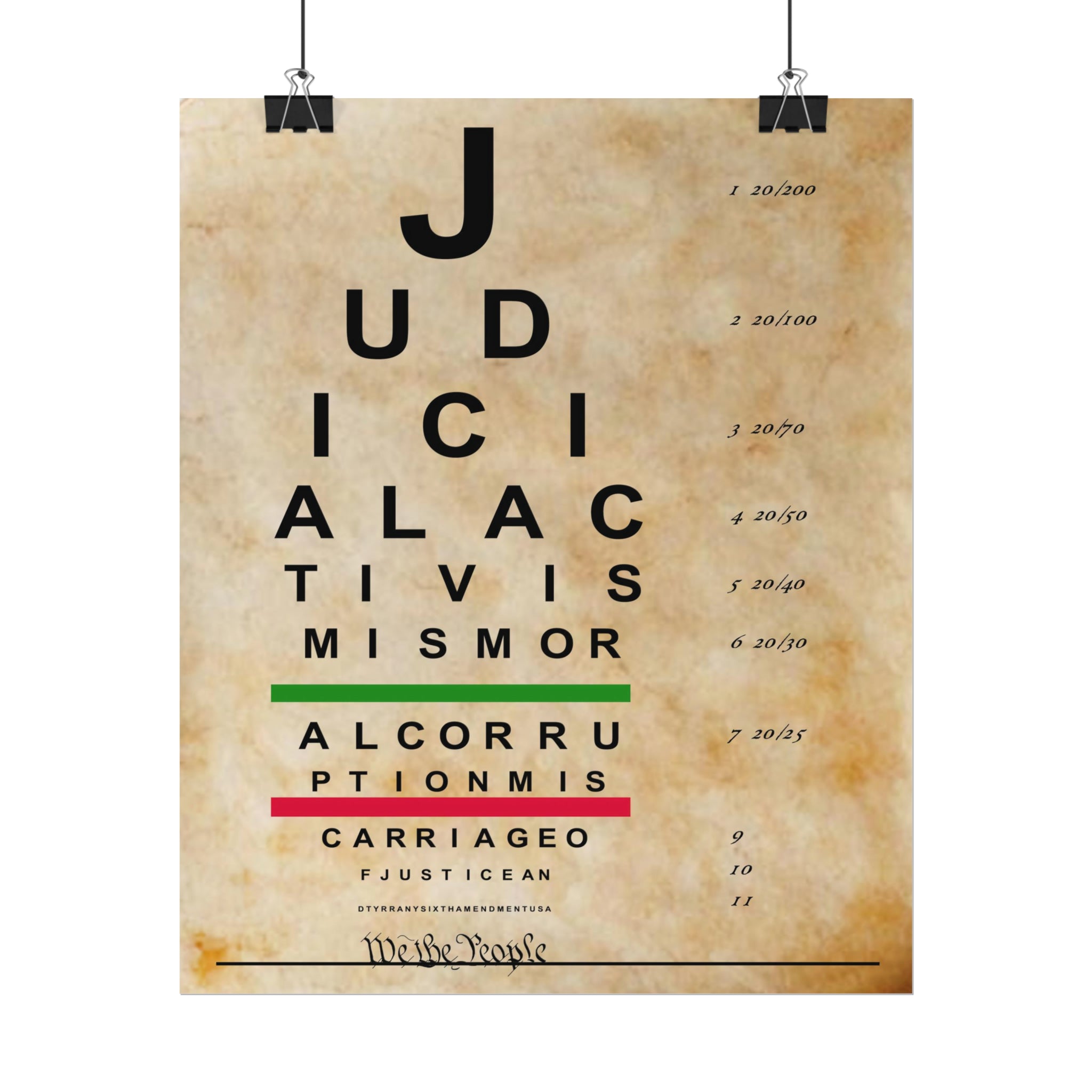 Judicial Activism Constitutional Eye Chart Rolled Poster: YOU CANNOT UNSEE THE FINE PRINT!