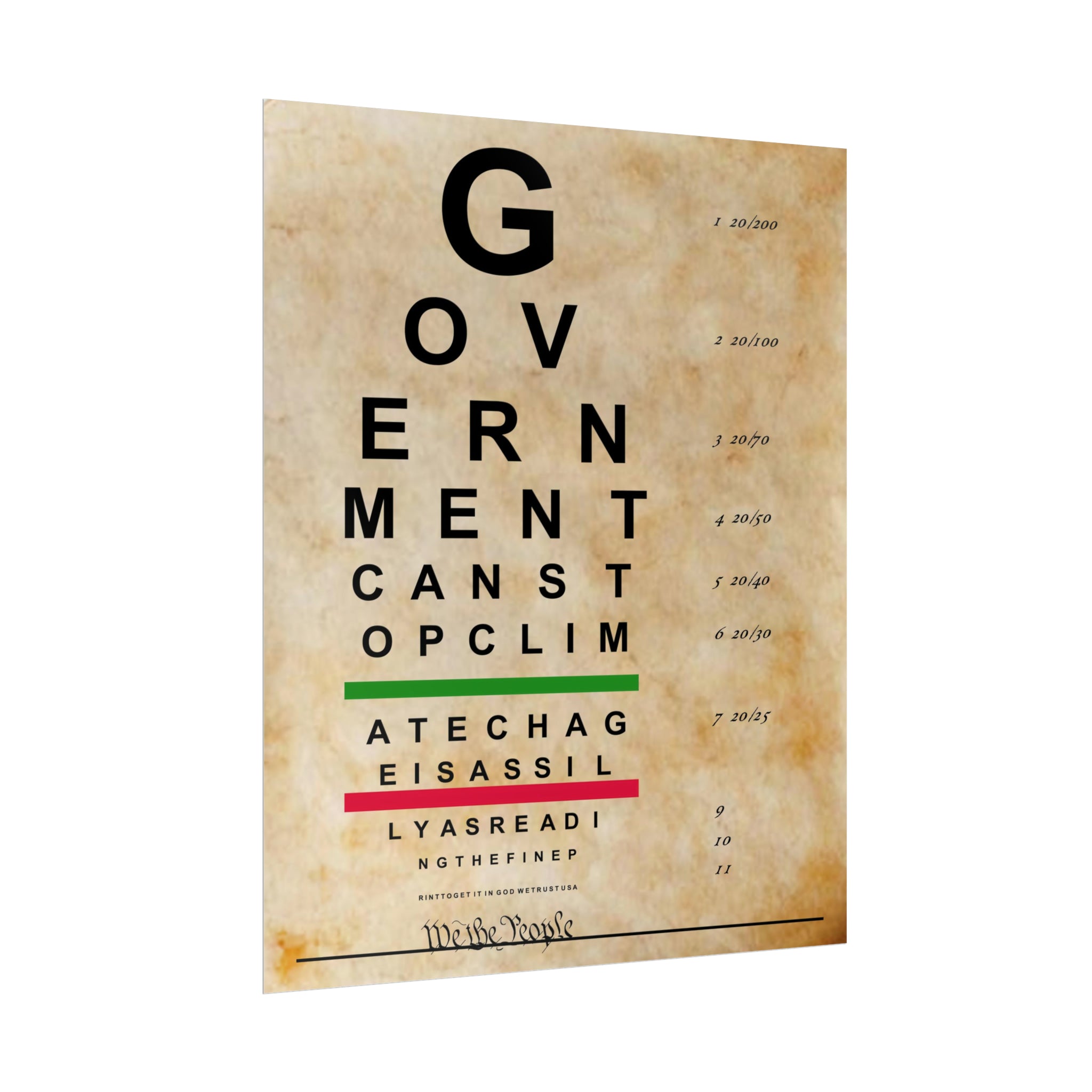 Government Can Stop Climate Change Eye Chart Rolled Poster: YOU CANNOT UNSEE THE FINE PRINT!