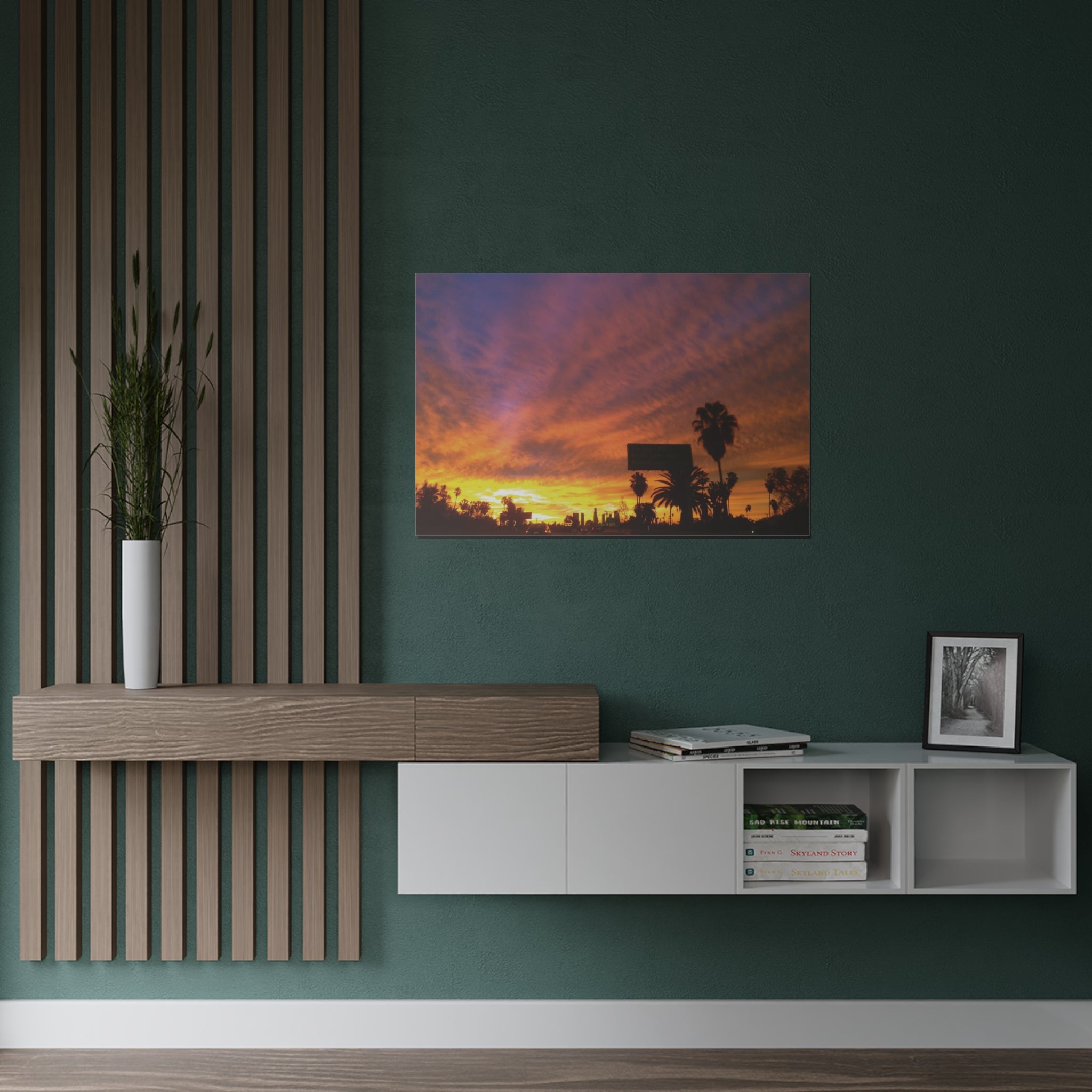 Sunset over the 101 Intestate in Los Angeles, California - Satin Poster (300gsm)