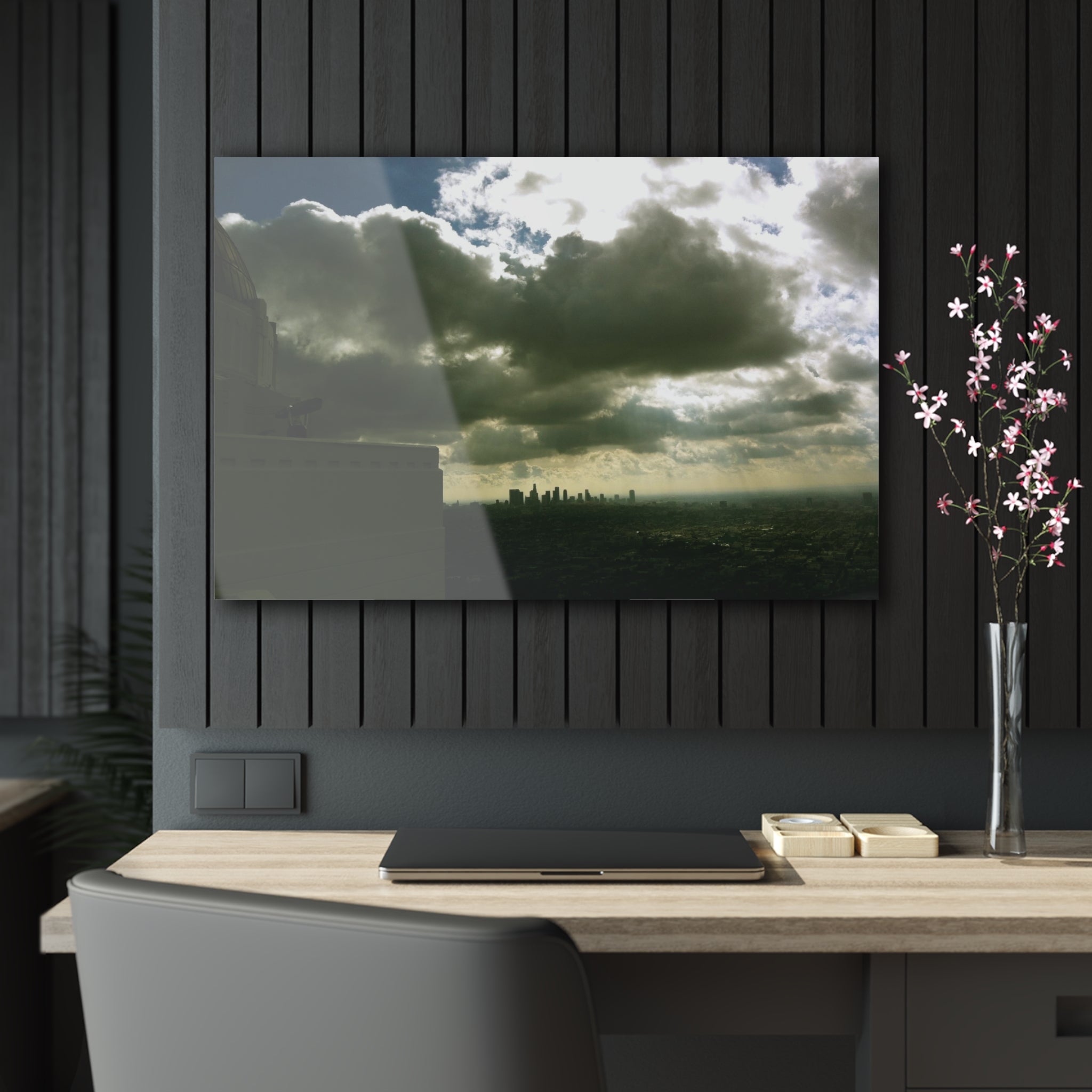 Storm Clouds and Rain pouring on the City of Los Angeles, California as Seen from The Griffith Observatory - Acrylic Print