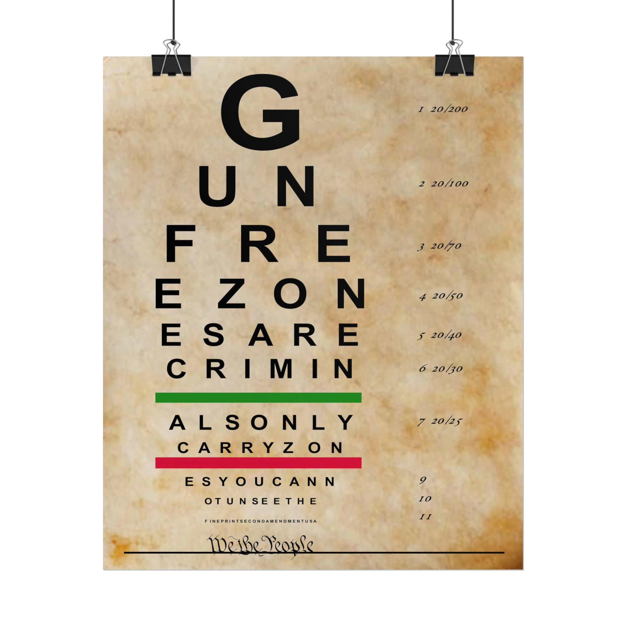 Second Amendment Eye Chart Rolled Poster: YOU CANNOT UNSEE THE FINE PRINT!