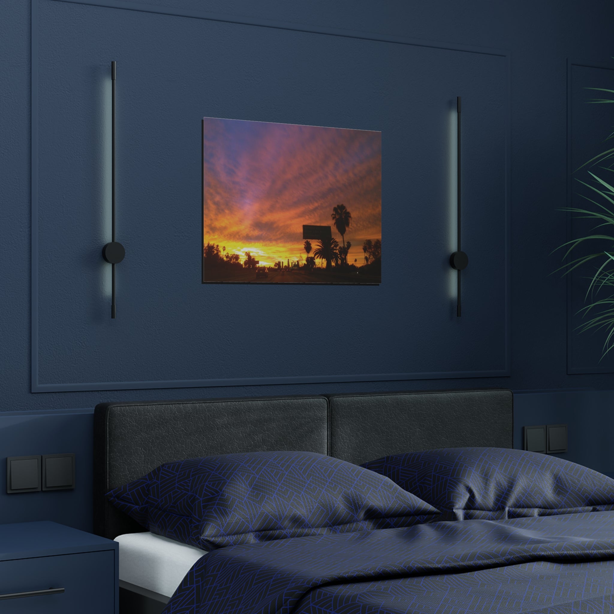 Sunset over the 101 Intestate in Los Angeles, California - Satin Poster (300gsm)