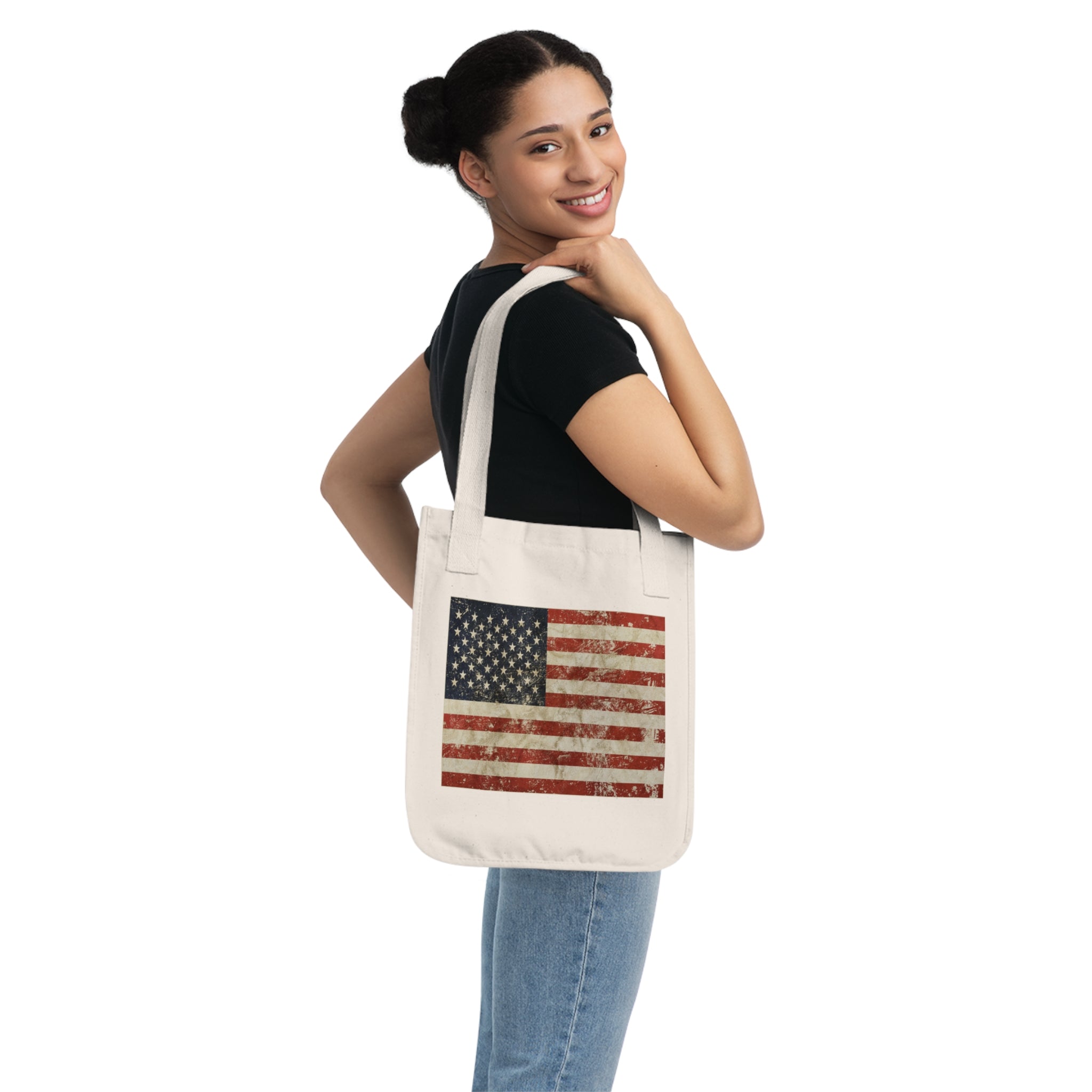 Rustic American Flag Canvas Tote Bag