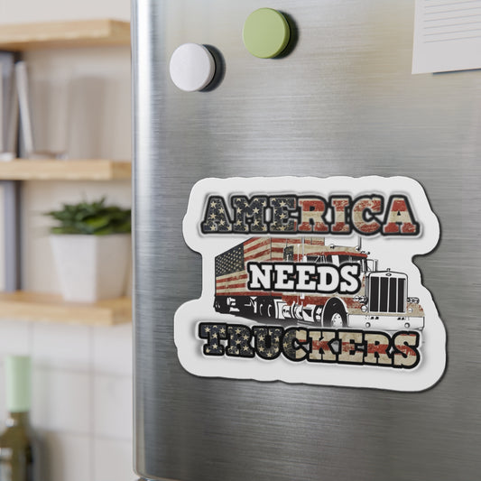 American Needs Truckers MAGA Die-Cut Magnets. USA!
