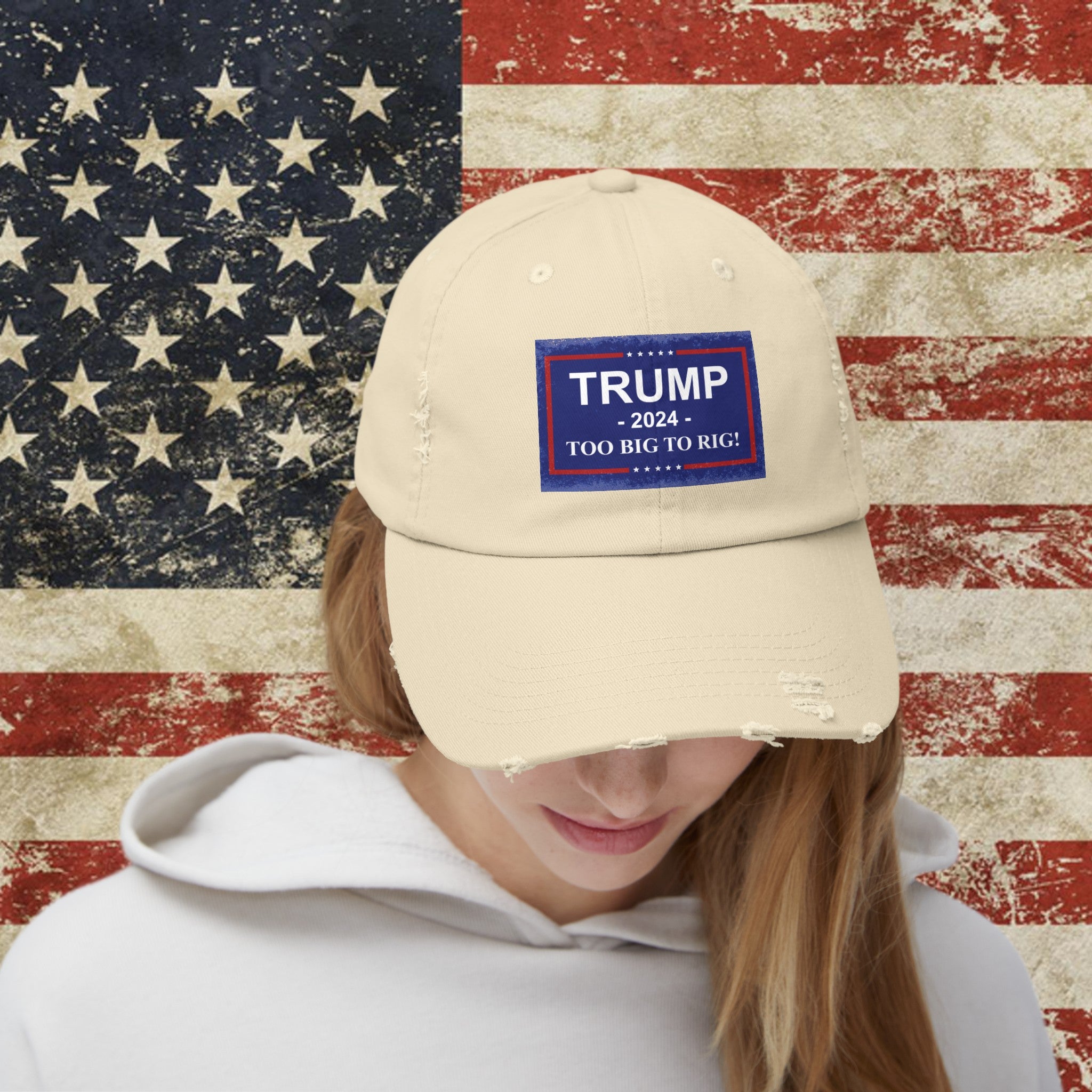 Trump 2024 TOO BIG TO RIG MAGA Unisex Distressed Cap