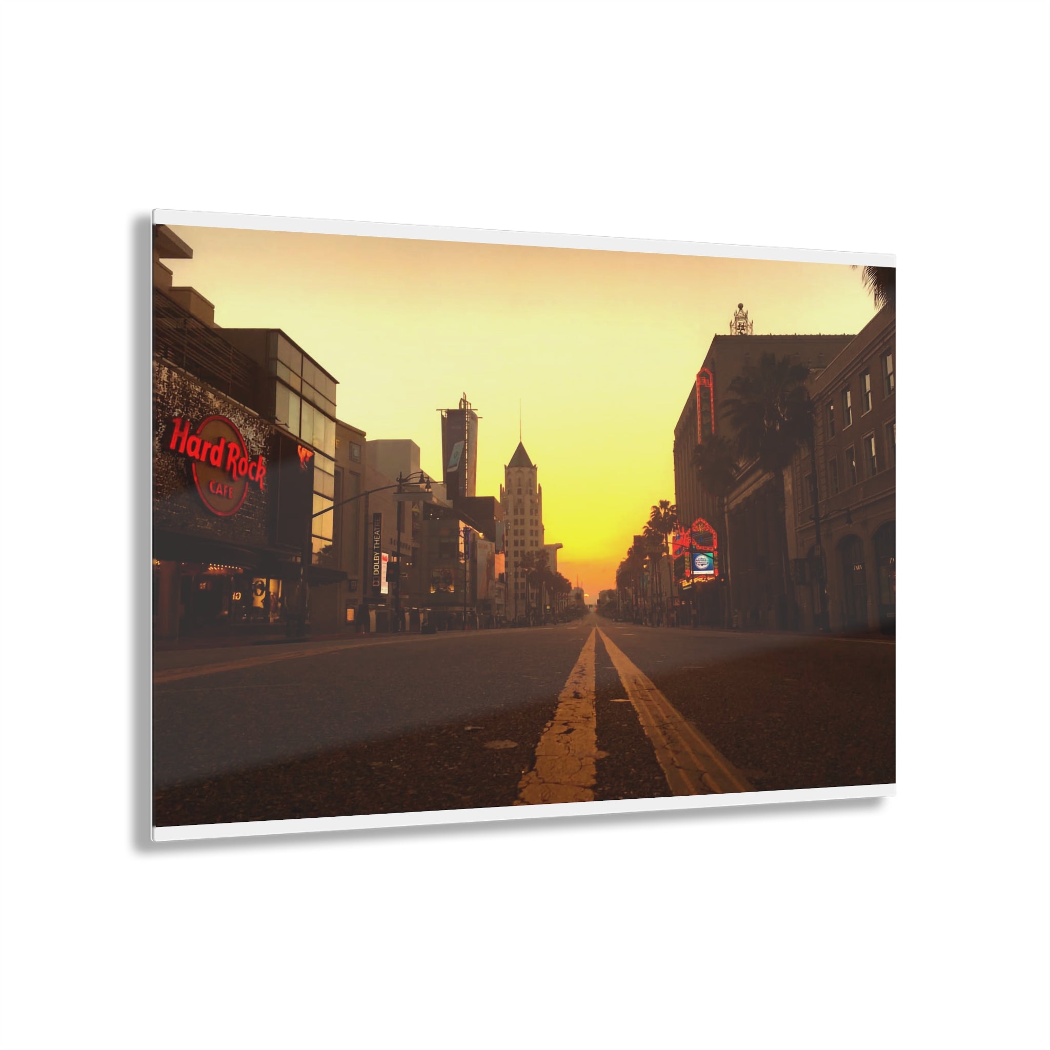 Sunrise Over Deserted Hollywood Boulevard, Los Angeles, California on an Early Fall Morning - Acrylic Print