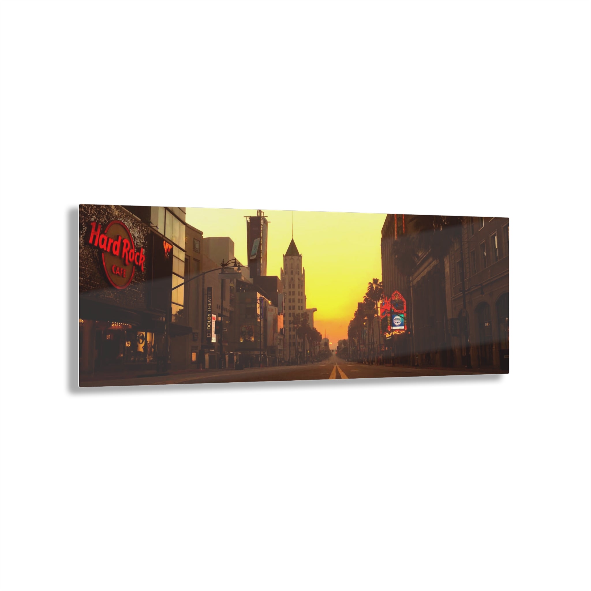 Sunrise Over Deserted Hollywood Boulevard, Los Angeles, California on an Early Fall Morning - Acrylic Print