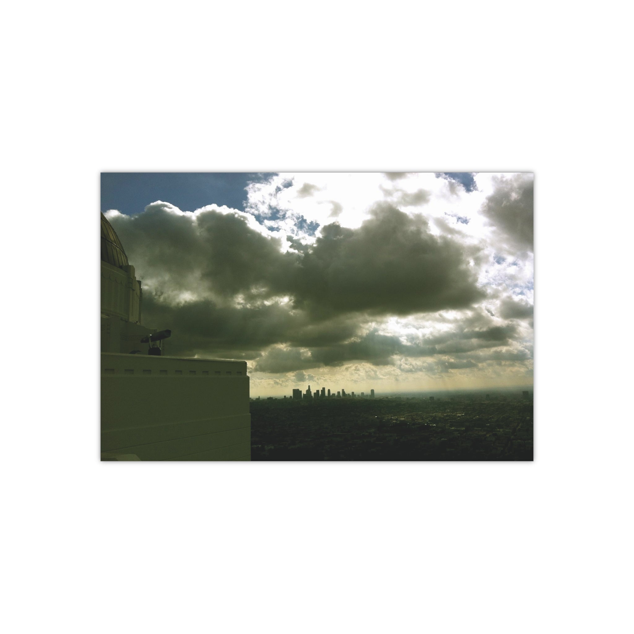 Storm Clouds and Rain pouring on the City of Los Angeles, California as Seen from The Griffith Observatory - Satin Poster (300gsm)