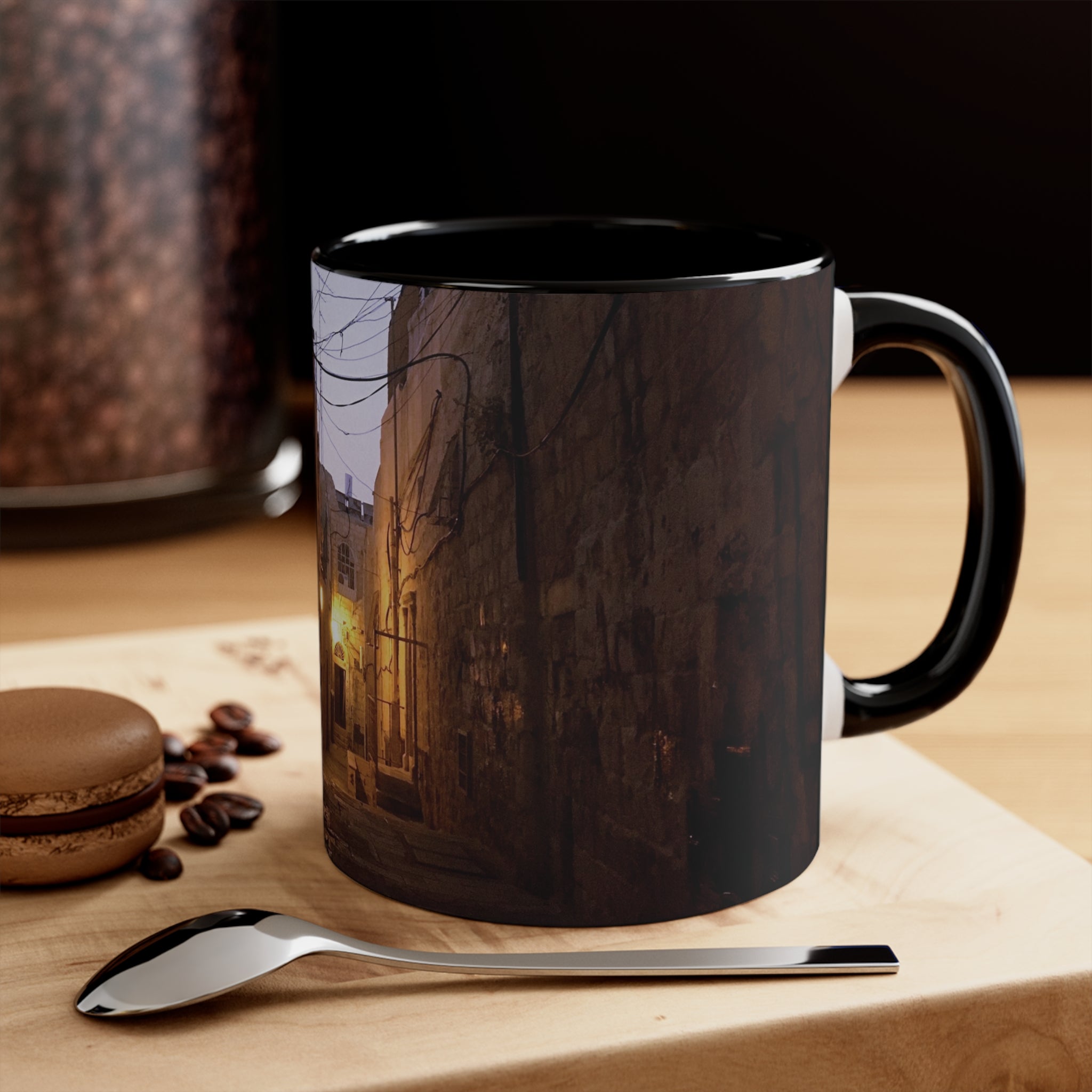 Holy Land Jerusalem Old City Photograph  Accent Coffee Mug, 11oz - Jewish Quarter Alley at Dusk Divine Providence