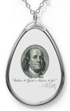 Benjamin Franklin Portrait & Quote "Rebellion to Tyrants is Obedience to God" Oval Necklace