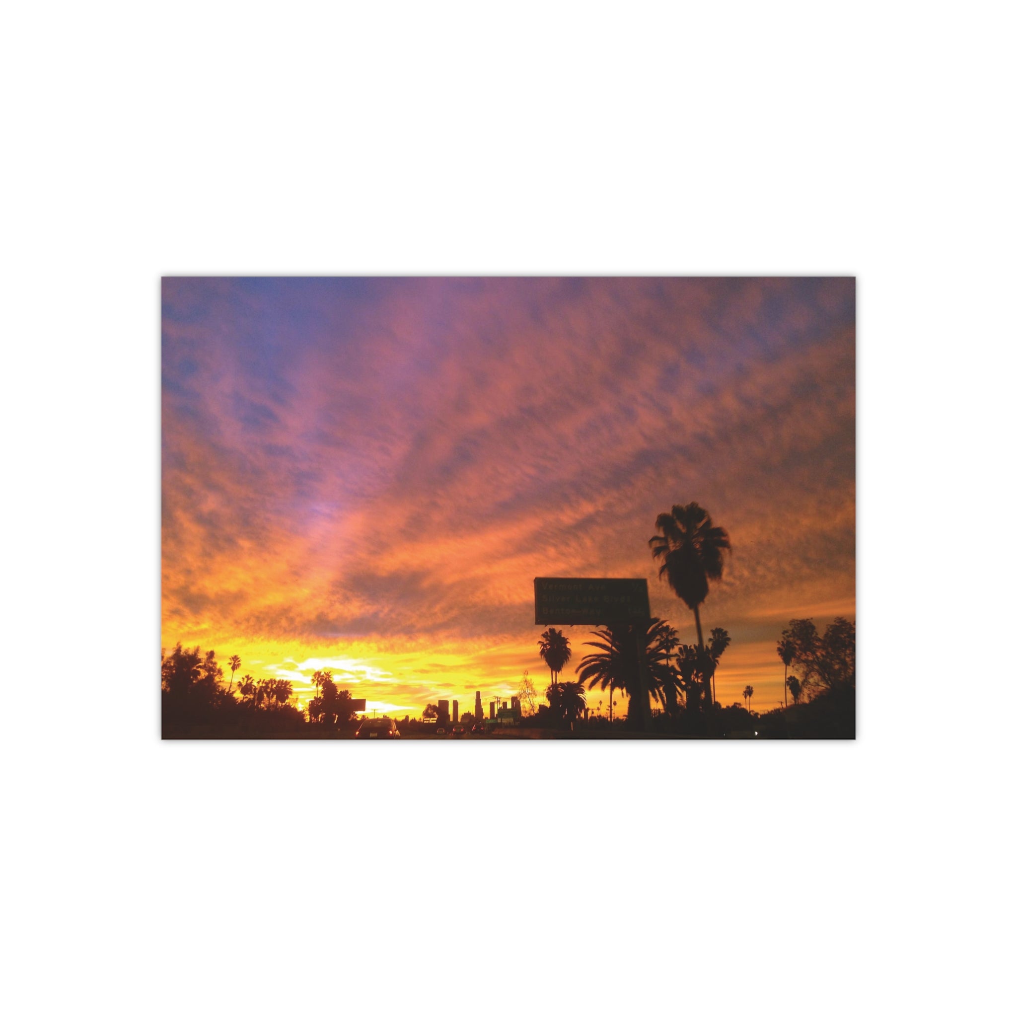 Sunset over the 101 Intestate in Los Angeles, California - Satin Poster (300gsm)