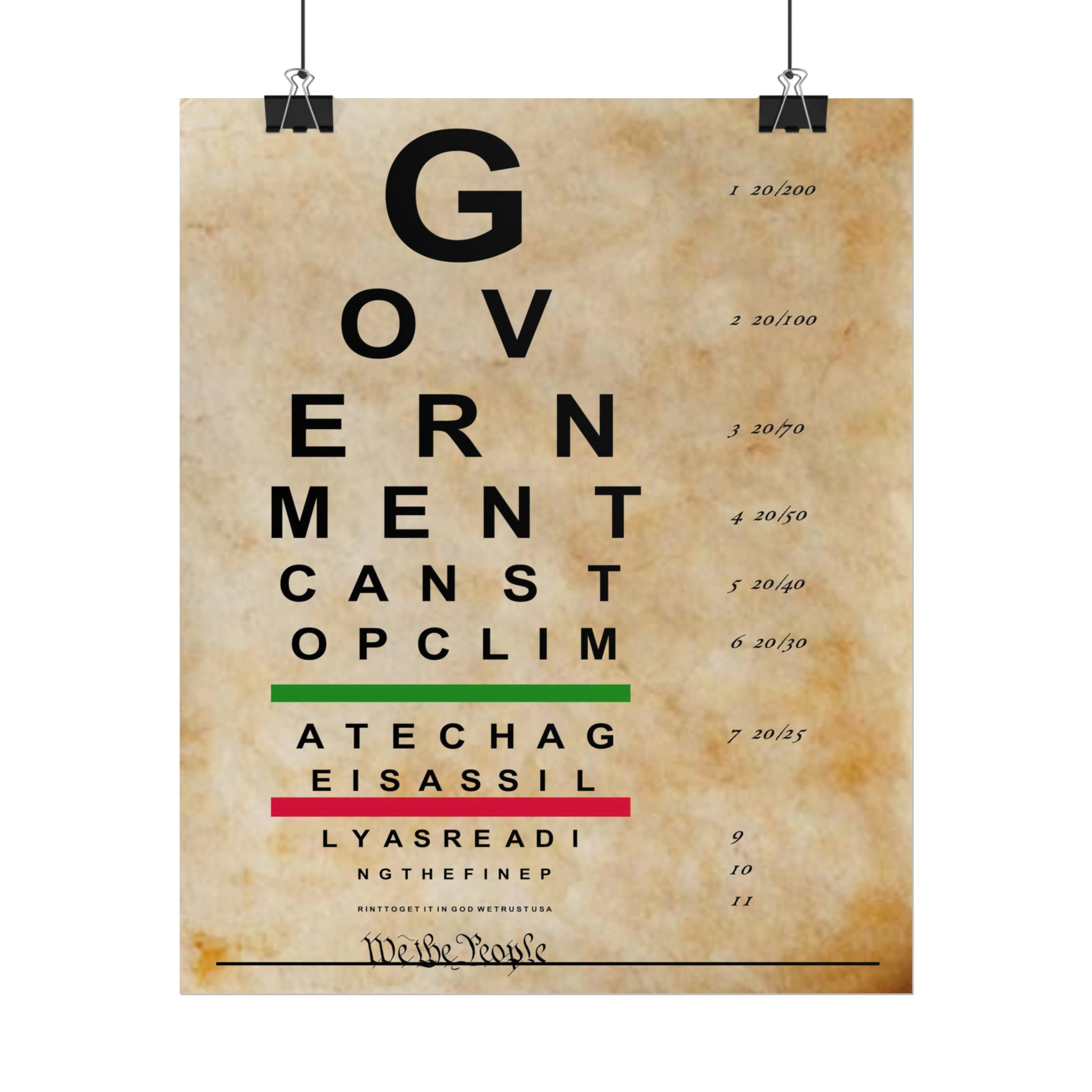 Government Can Stop Climate Change Eye Chart Rolled Poster: YOU CANNOT UNSEE THE FINE PRINT!