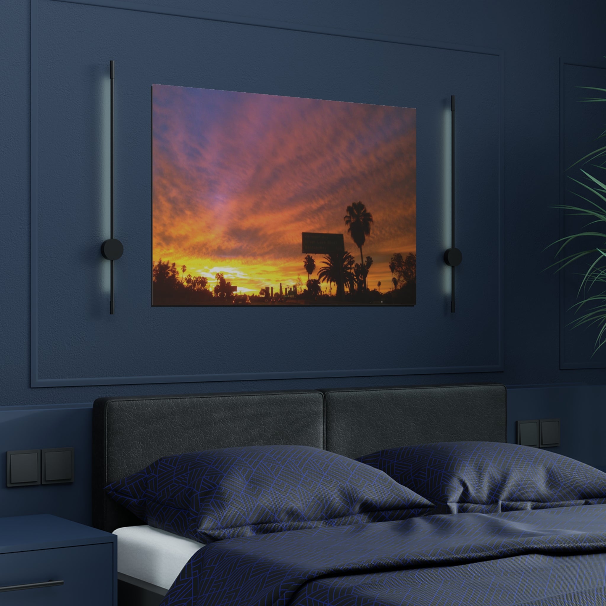 Sunset over the 101 Intestate in Los Angeles, California - Satin Poster (300gsm)