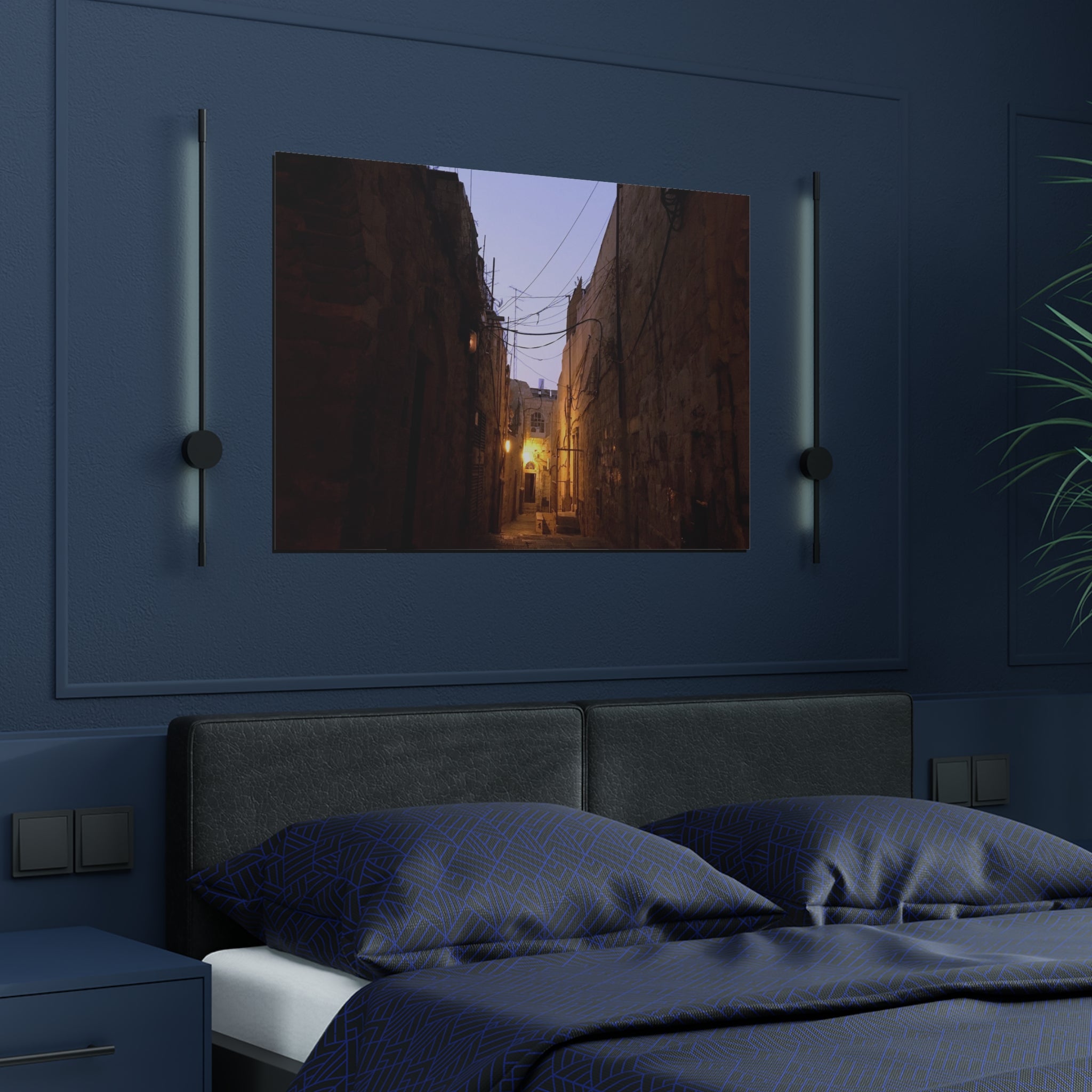 Old Jerusalem Alley at Dusk Satin Poster (300gsm)