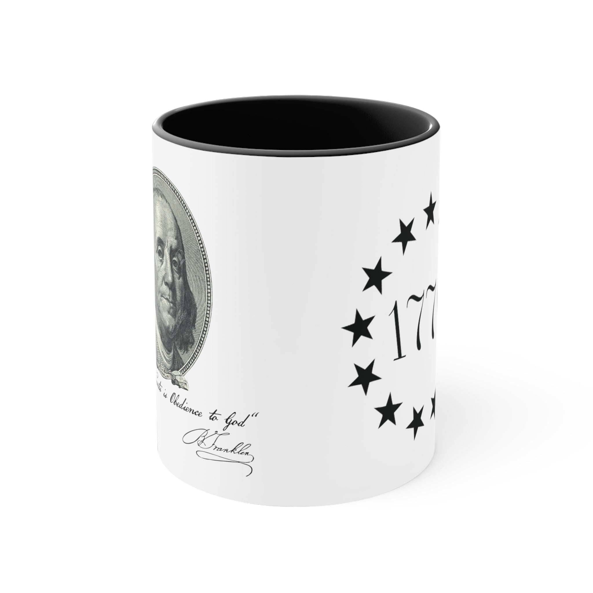 Benjamin Franklin Quote "Rebellion to Tyrants is Obedience to God" Accent Coffee Mug, 11oz