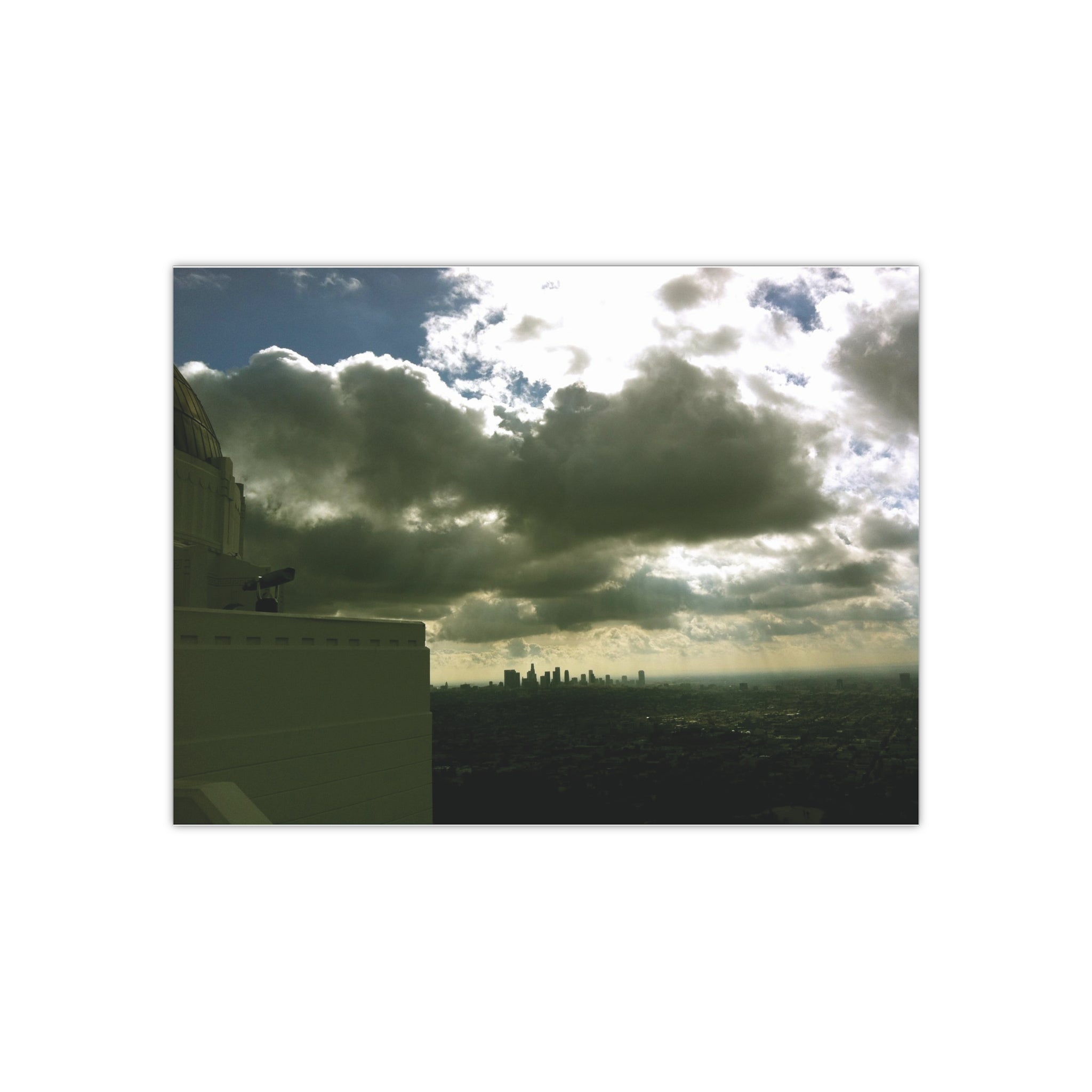 Storm Clouds and Rain pouring on the City of Los Angeles, California as Seen from The Griffith Observatory - Satin Poster (300gsm)