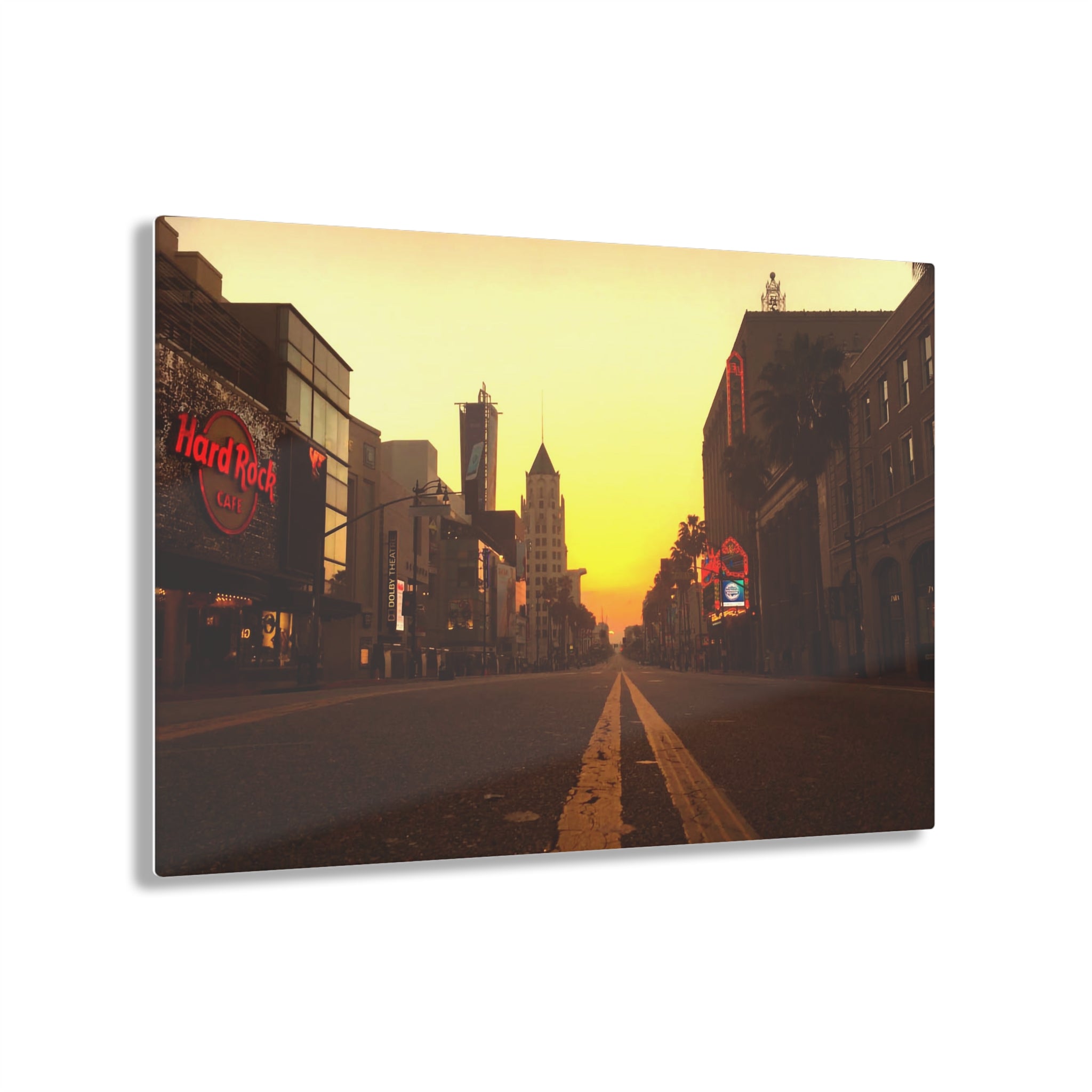 Sunrise Over Deserted Hollywood Boulevard, Los Angeles, California on an Early Fall Morning - Acrylic Print