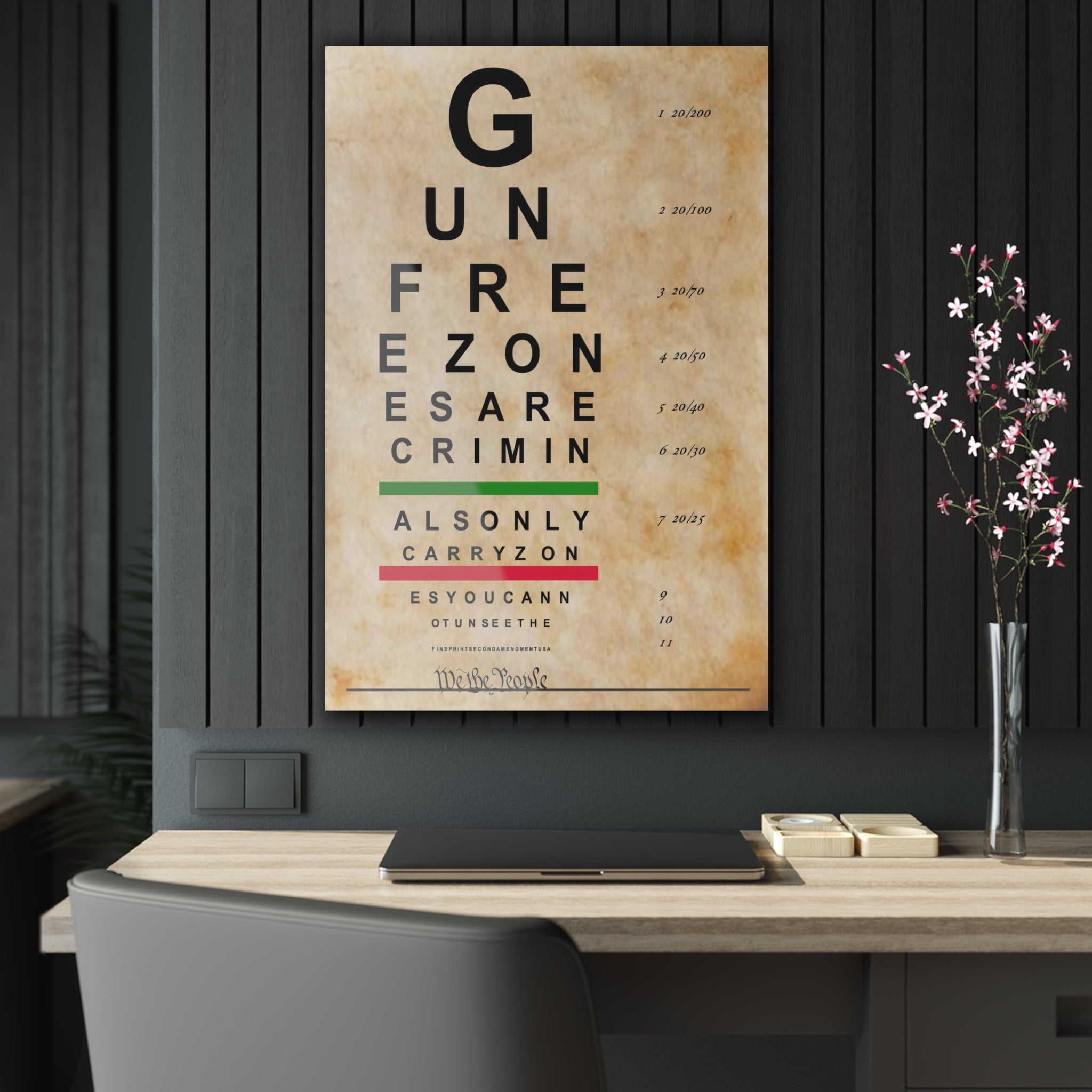 Second Amendment Eye Chart Acrylic Print: YOU CANNOT UNSEE THE FINE PRINT!