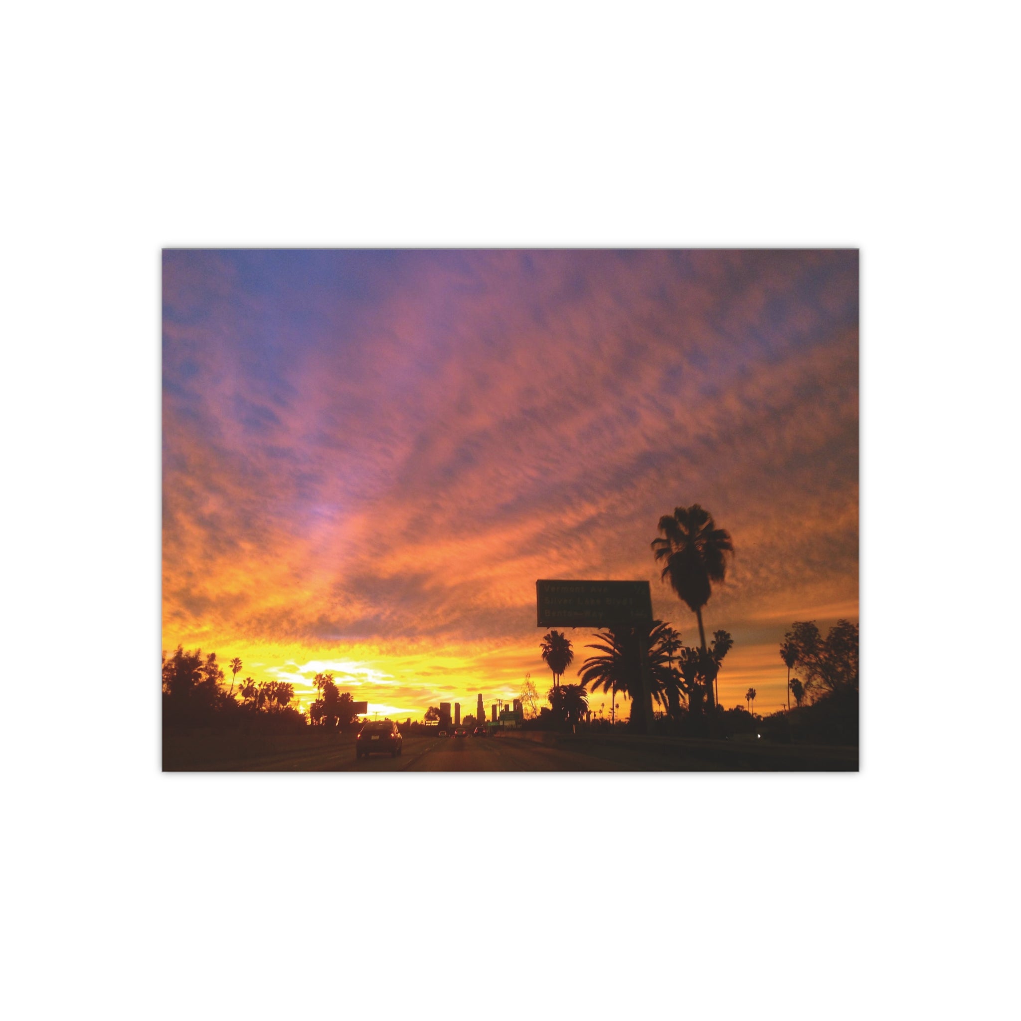 Sunset over the 101 Intestate in Los Angeles, California - Satin Poster (300gsm)