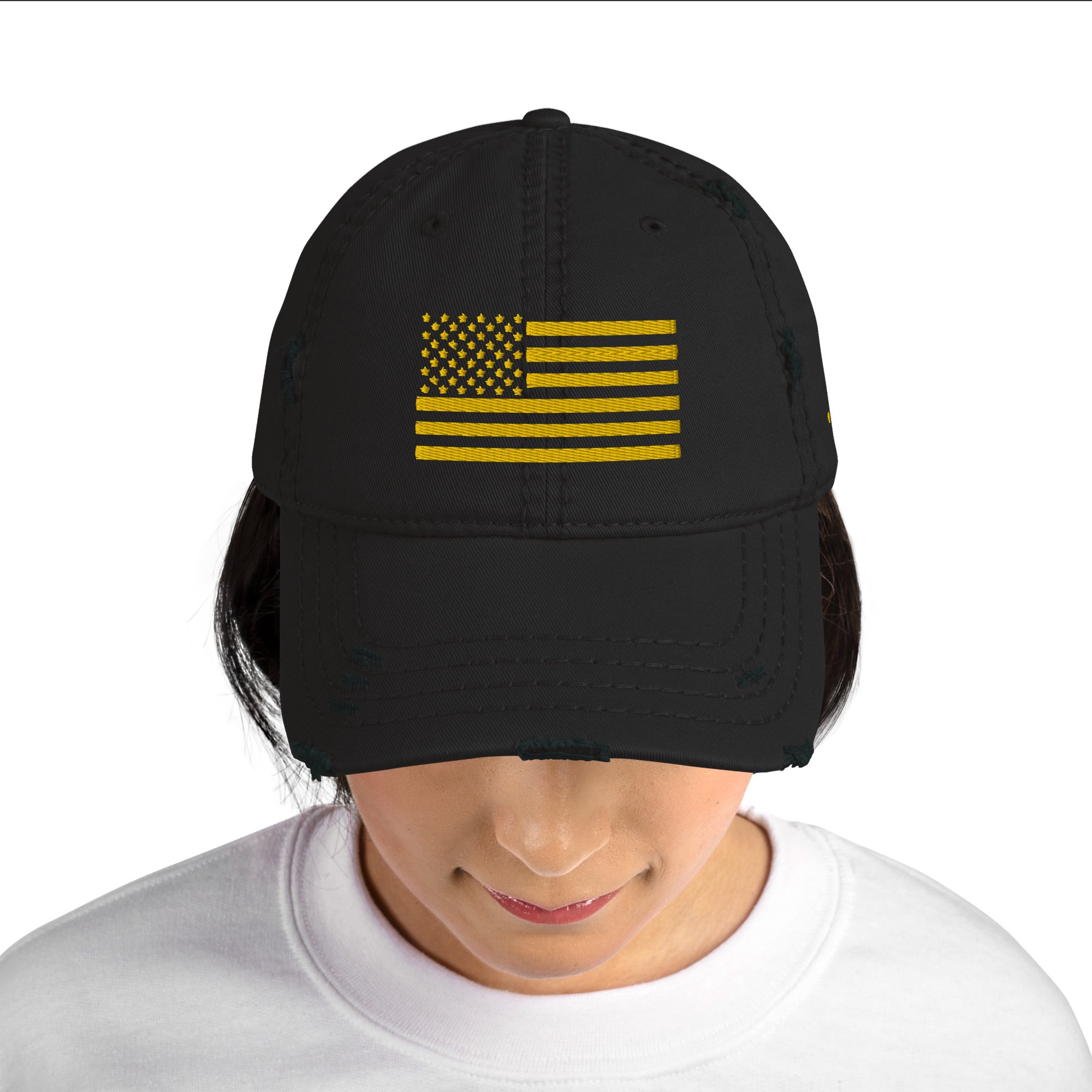 'Merica US Flag Gold 1776 Embroidered Distressed Dad Hat