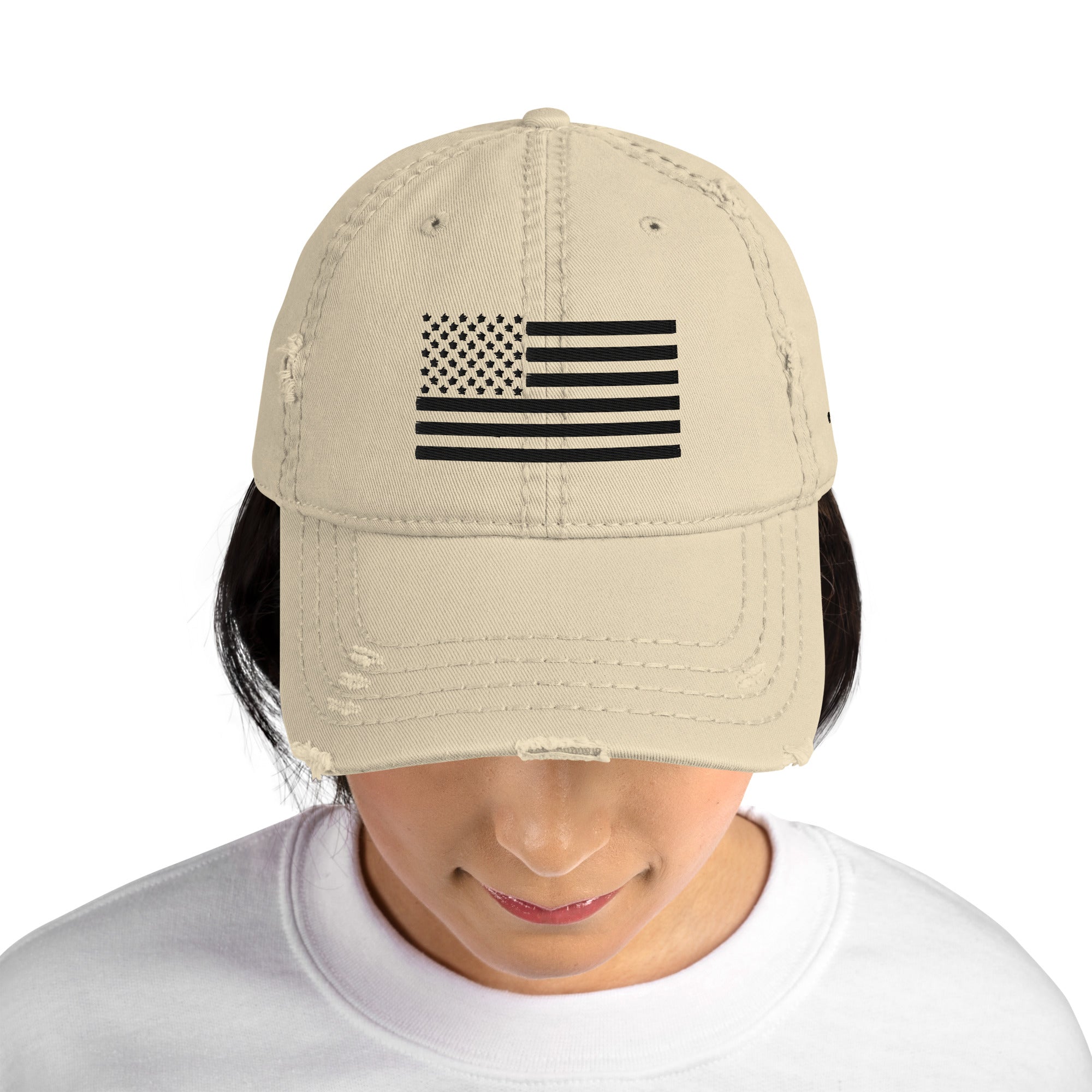 'Merica US Flag Black 1776 Embroidered Distressed Dad Hat