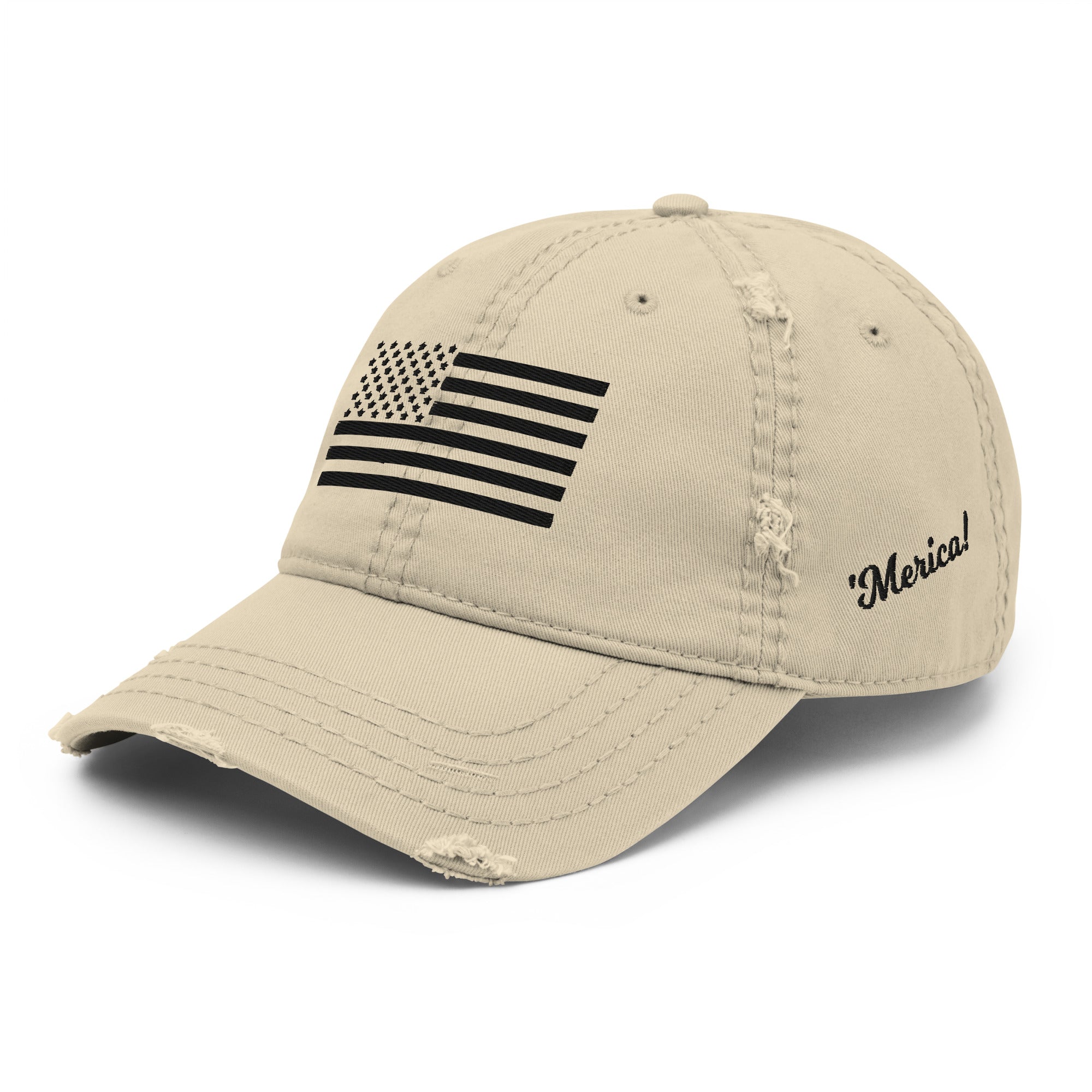 'Merica US Flag Black 1776 Embroidered Distressed Dad Hat